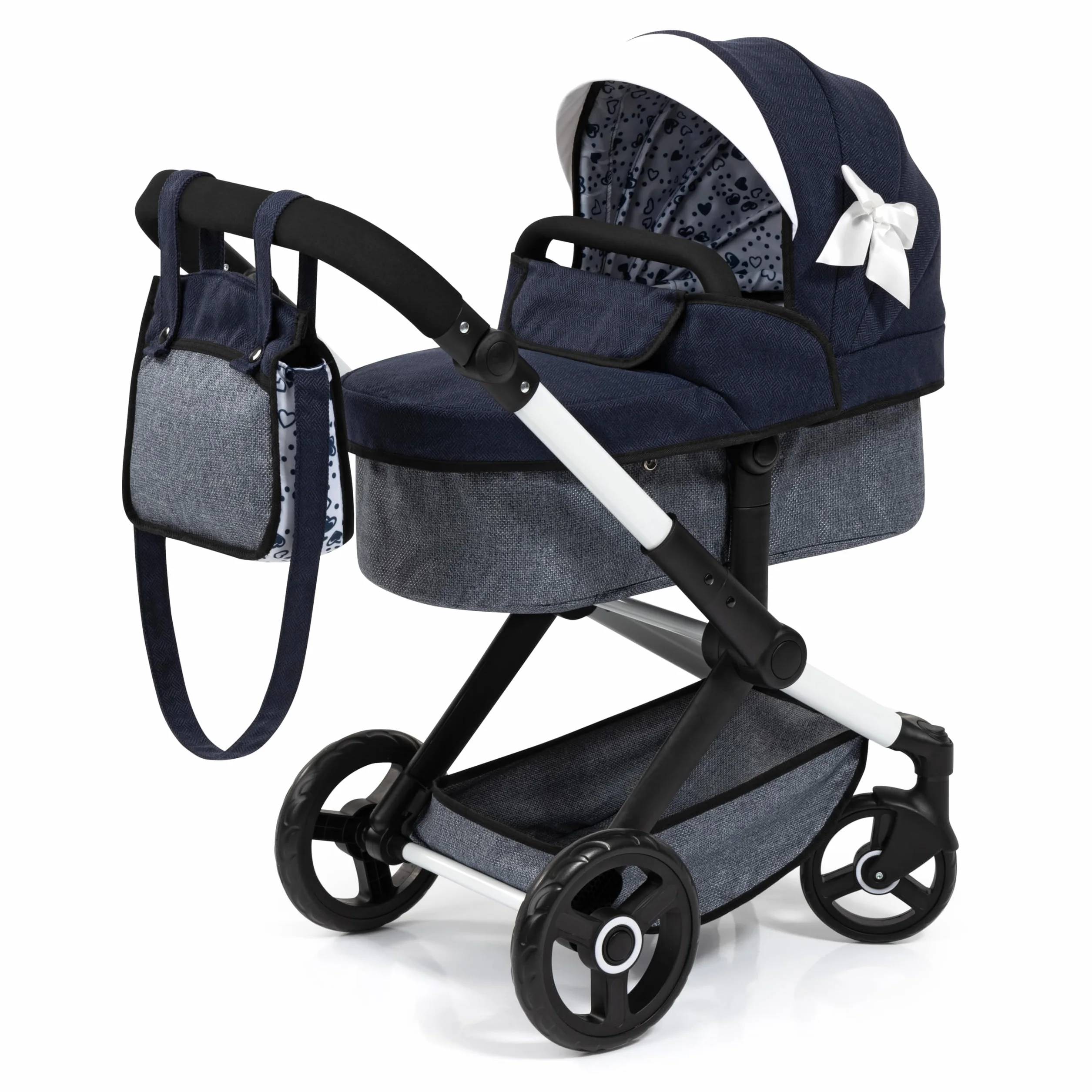 Bayer Design Cochecito de muñeca Xeo, Carro para muñecas, Bolsa, Convertible, Regulable en Altura
