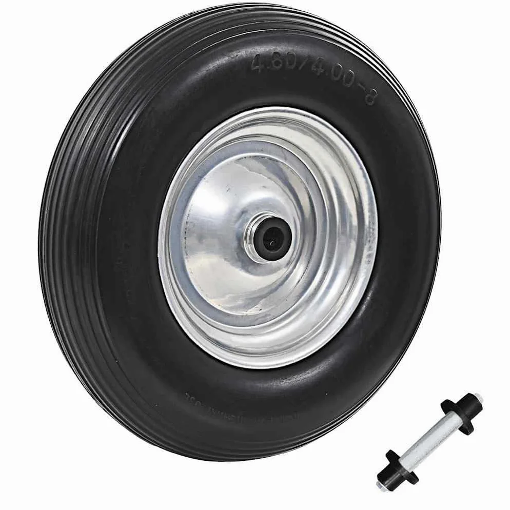 Rueda de carretilla con eje de poliuretano macizo, neumáticos sólidos 390 mm 4,00 8, llanta de metal, 160 kg, universal para carretilla, carretilla de mano