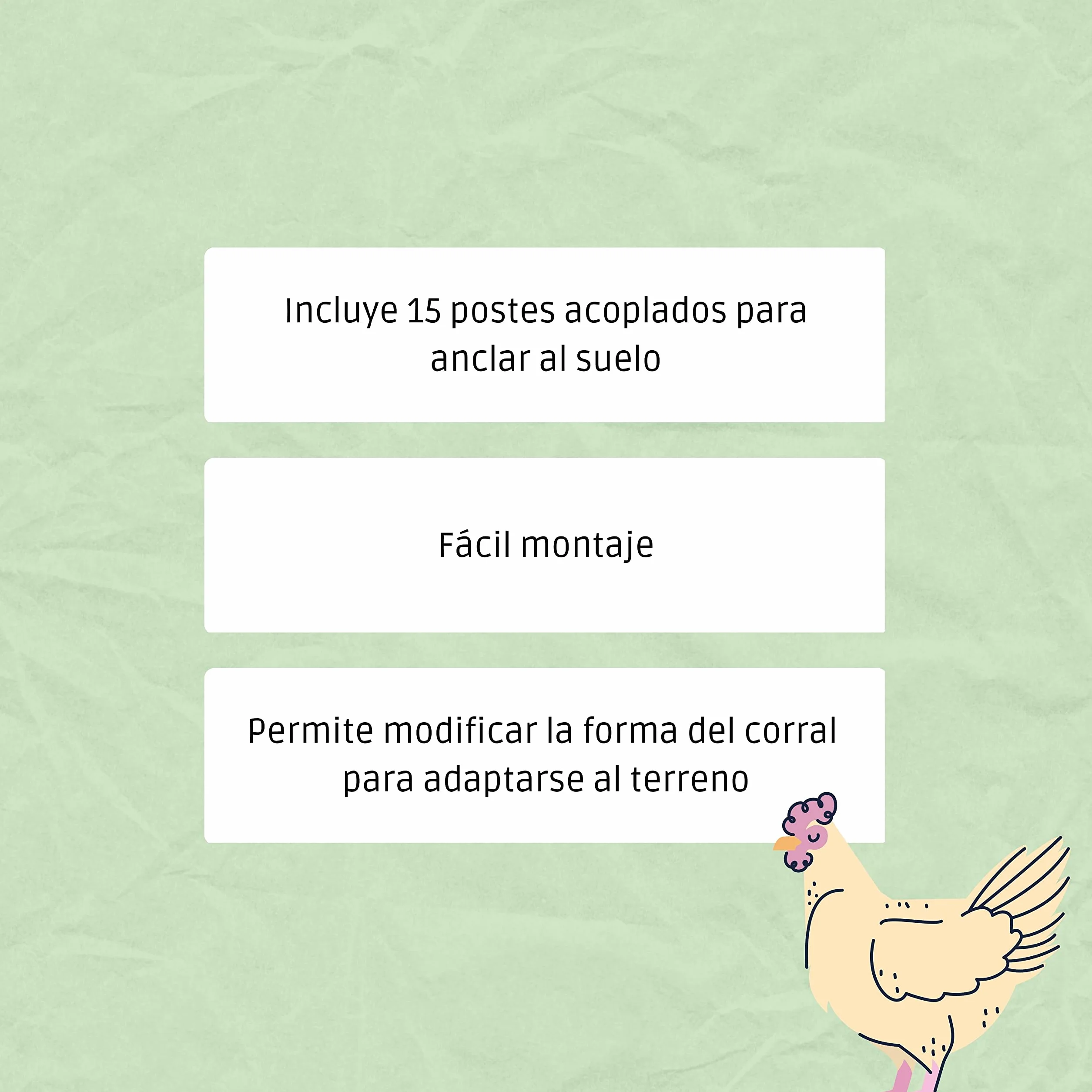 Malla para Gallinas y Otras Aves de Corral. Cercado de 50m de Longitud, 112cm de Altura y 15 Postes