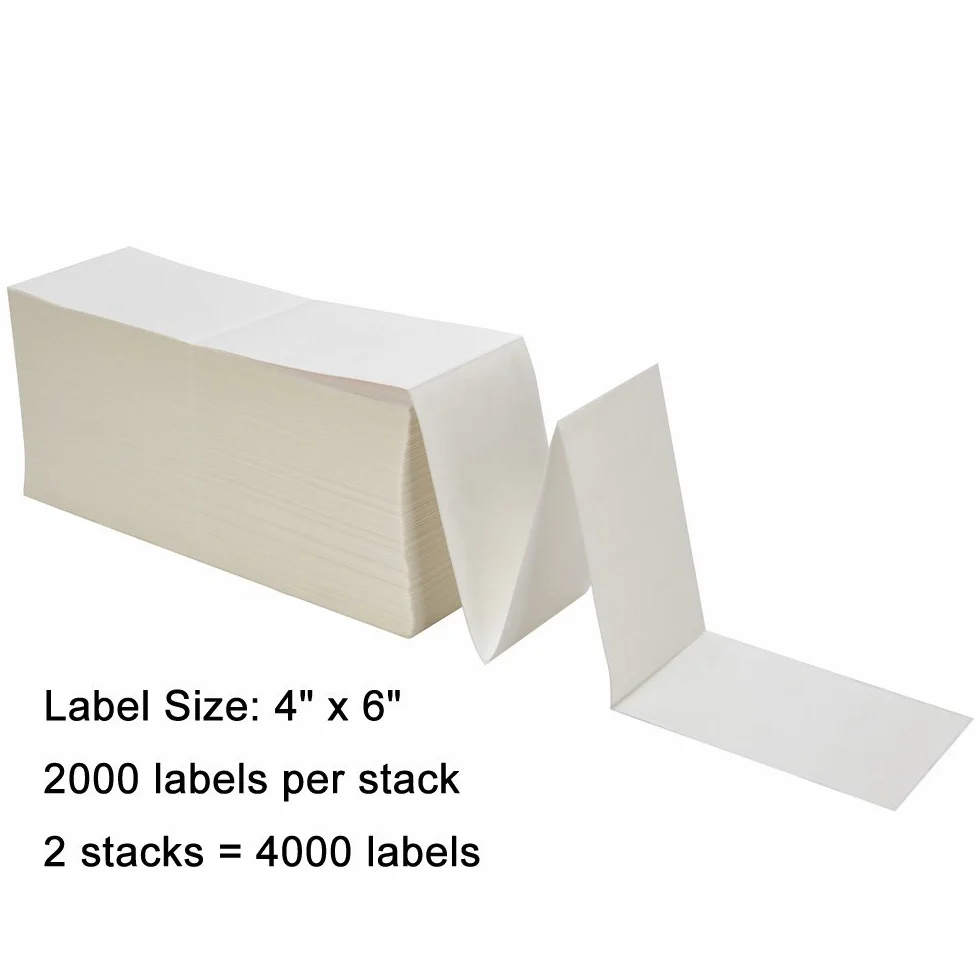 2 Stacks (4000 etiquetas) 4 x 6 pulgadas Fanfold etiquetas de envío térmico directo para cebra, Elton
