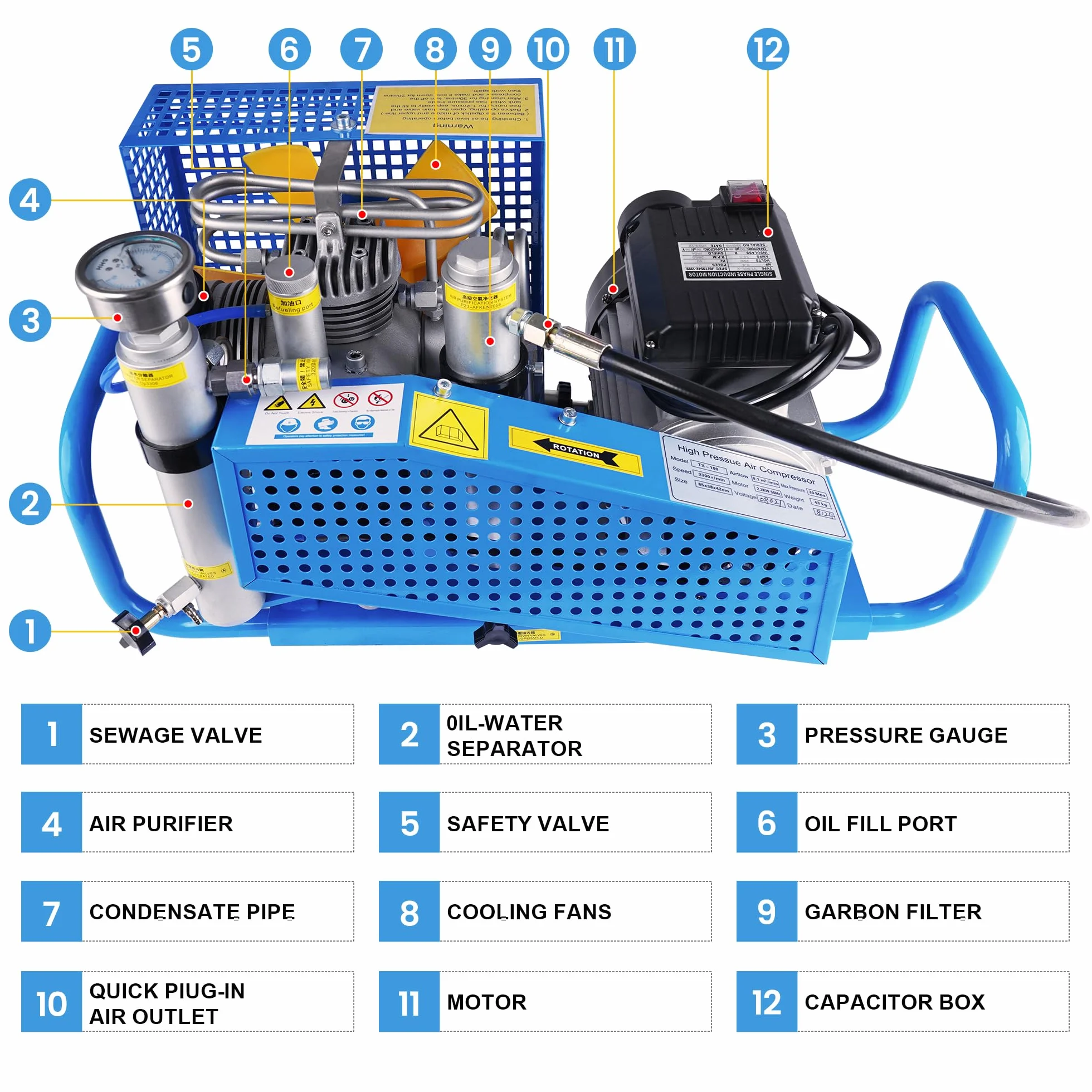 TUXING 300bar compresor de buceo PCP con parada automática para snorkeling paintball