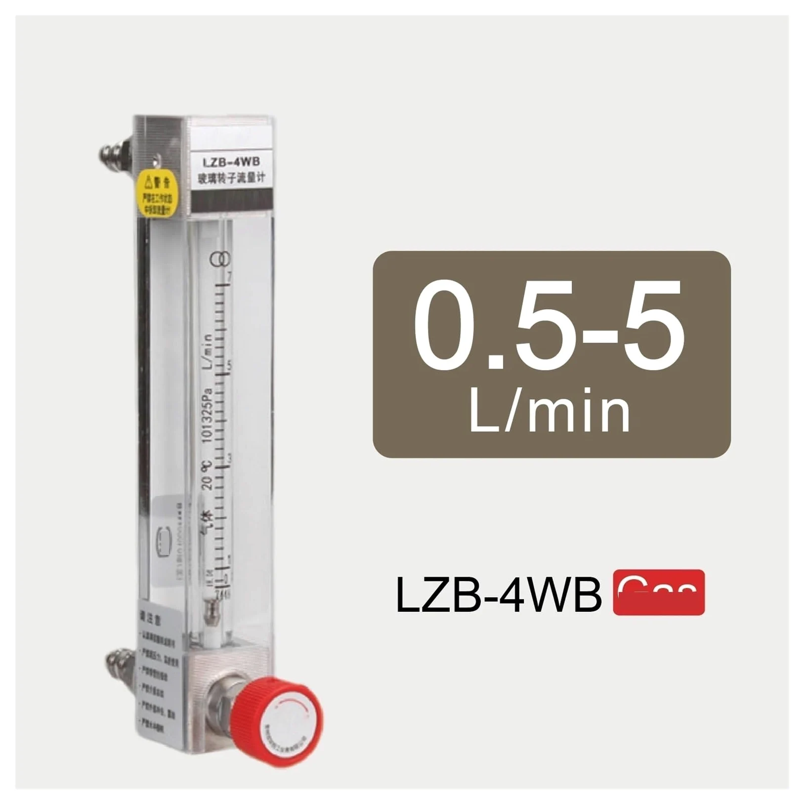 Medidor de Flujo de Tubo de Vidrio LZB-4WB, rotámetro for Aire líquido, Agua, nitrógeno Ajustable(0.5-5L-min)