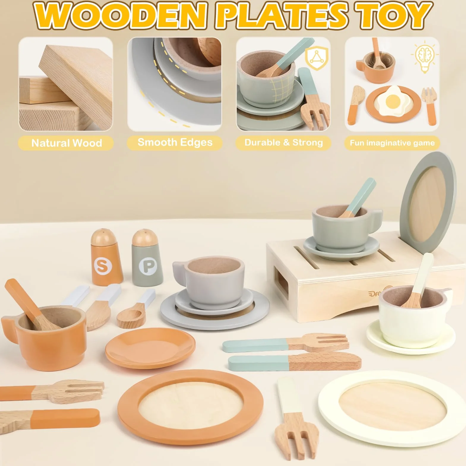 Dreamon Cocinita de Madera Infantil Juguetes de Cocina para Niños 27 Piezas Verde