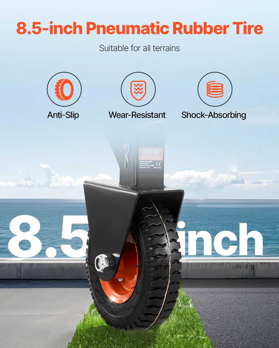 VEVOR Plataforma Rodante para Remolque, Capacidad de Peso de 136 kg, Carrito de Ajustable en Altura de 420 y 560 mm, con Bolas de 47,6 mm y 50,8 mm, Neumático de Goma para Mover un Remolque RV