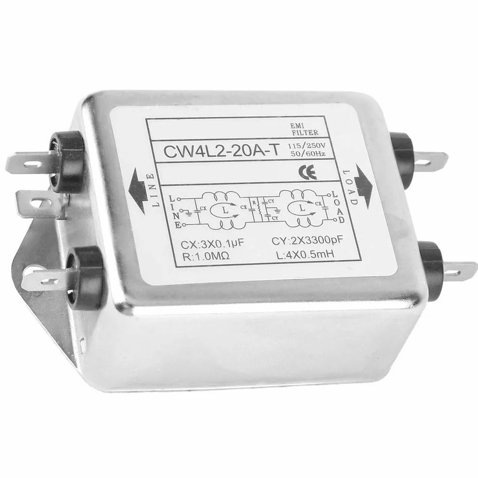 Fafeicy EMI Filtro de línea CW4L2-20A-T, 115V / 250V 20A 50 / 60Hz filtro de fuente de alimentación, terminal de filtro de fuente de alimentación, para la mayoría de los dispositivos digitales (1)