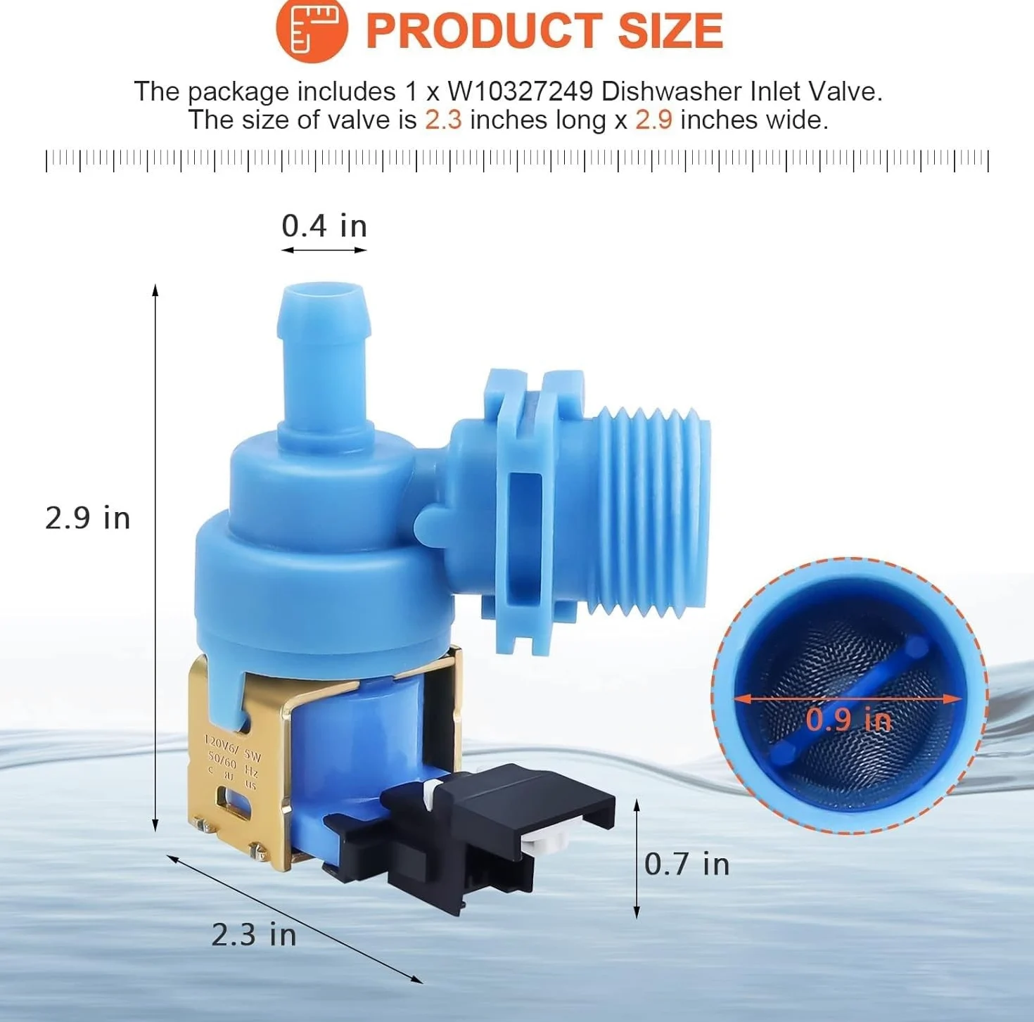 Válvula de entrada de lavavajillas de repuesto, válvula de llenado de entrada inferior, control de agua solenoide para lavadoras, funcionamiento silencioso, material ABS, ajuste estándar del Reino