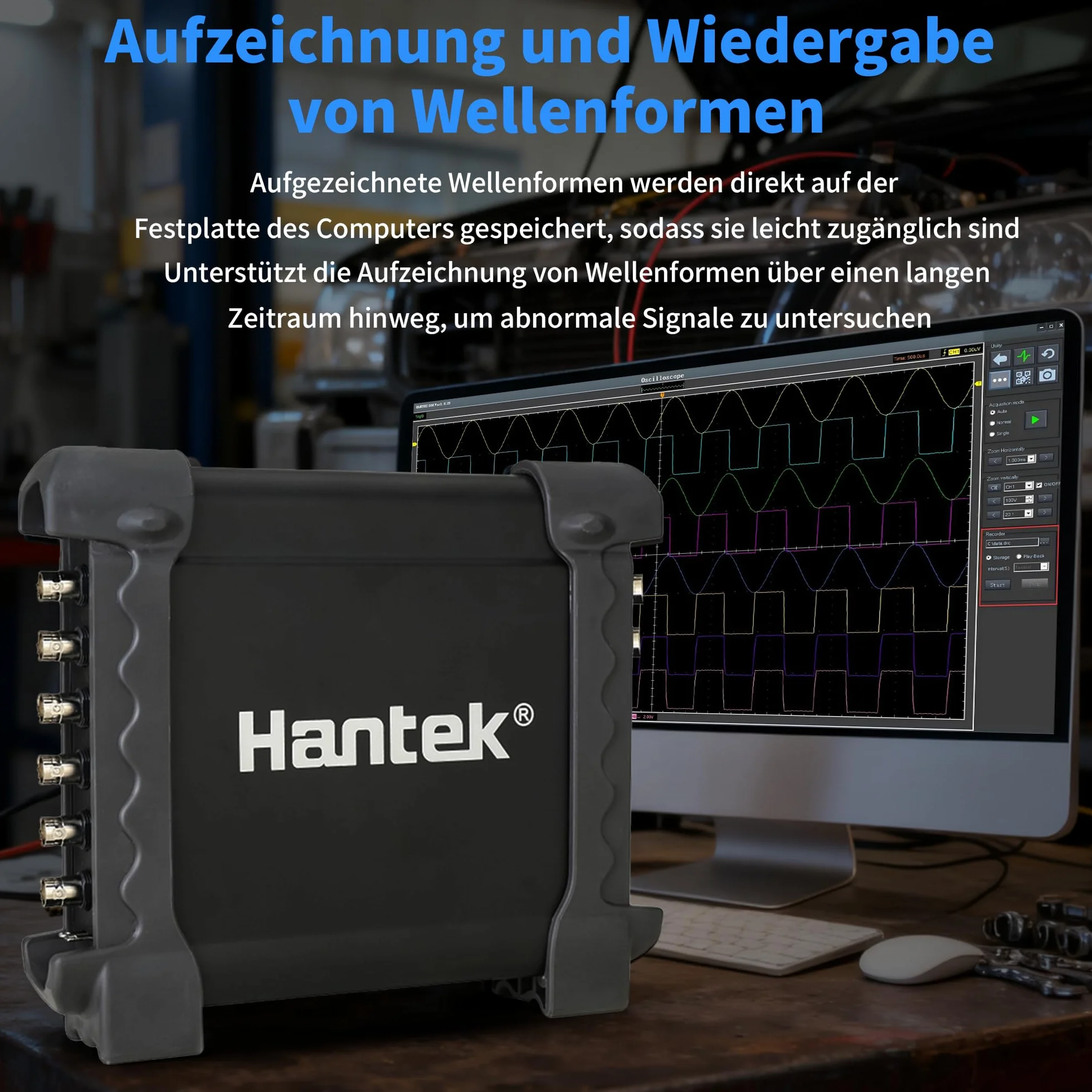 Hantek Osciloscopio virtual de 8 canales con líneas de prueba automáticas HT30A, atenuador HT201 20:1 y cabezal de sondeo de acupuntura HT307 para diagnóstico múltiple de vehículos