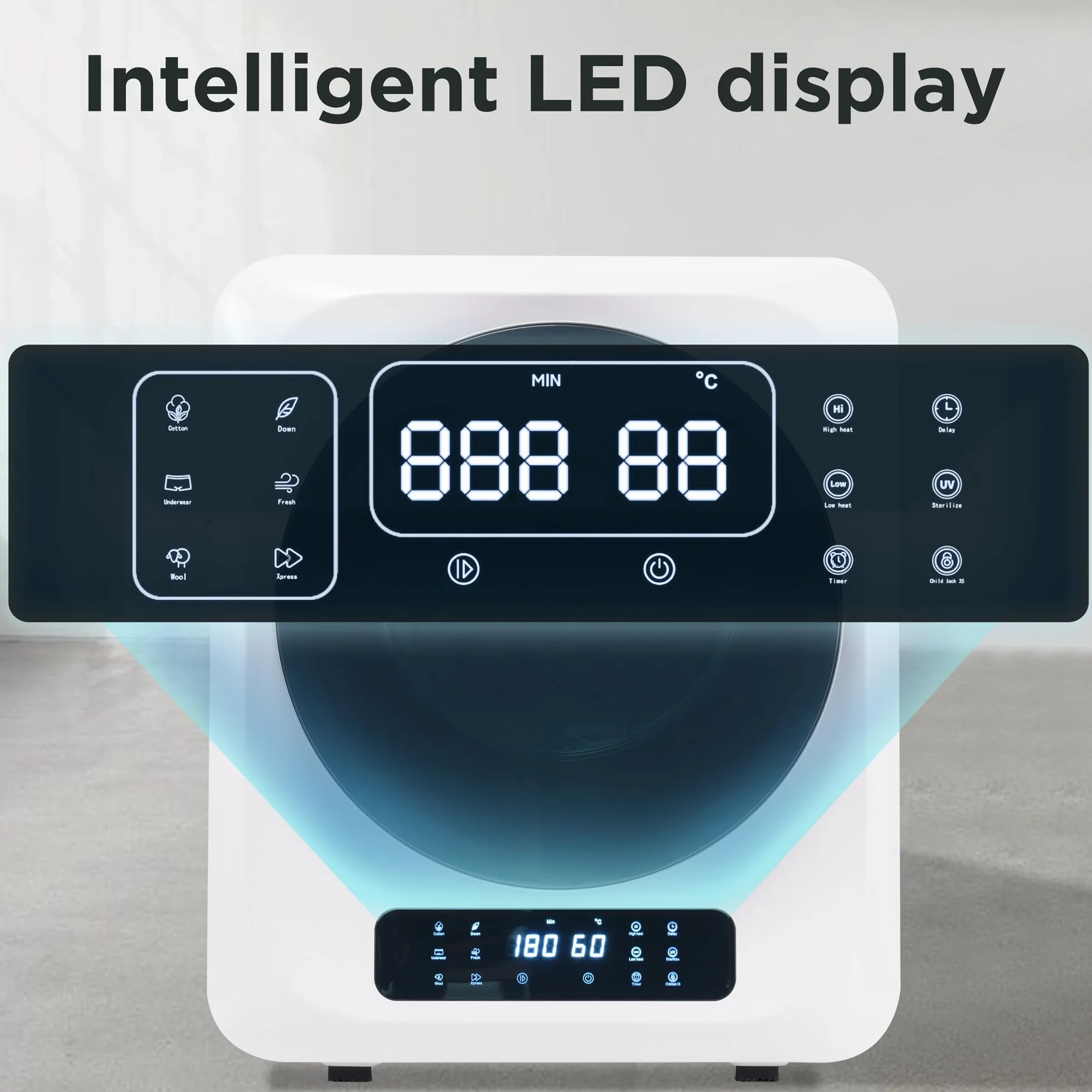 Secadora de Evacuación 4 kg Pantalla LED 6 Programas Carga Frontal 850 W Montable en Pared Tambor Inox 58x48x40 cm Blanco