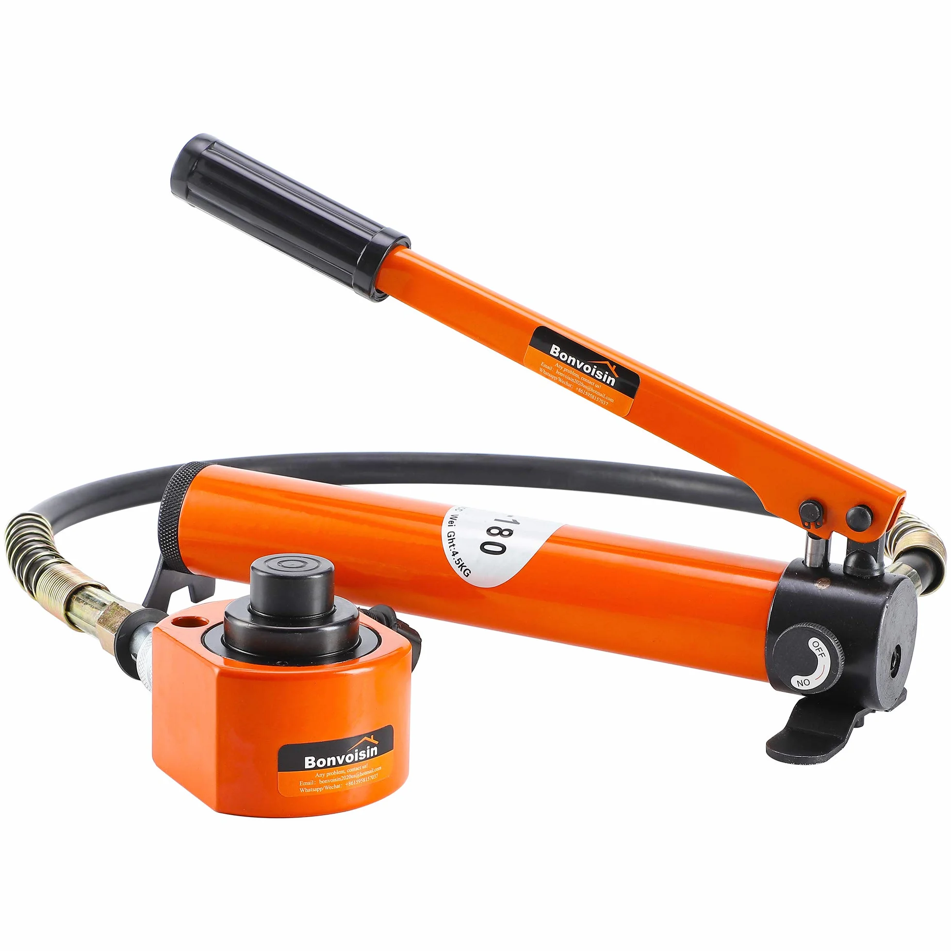 Bonvoisin CP-180 Bomba Hidráulica Manual, Alta Presión 60kg/cm², Capacidad de Aceite 400cc, Longitud de La Manguera 0,8m, para 5T/10T/20T Gato Hidráulico