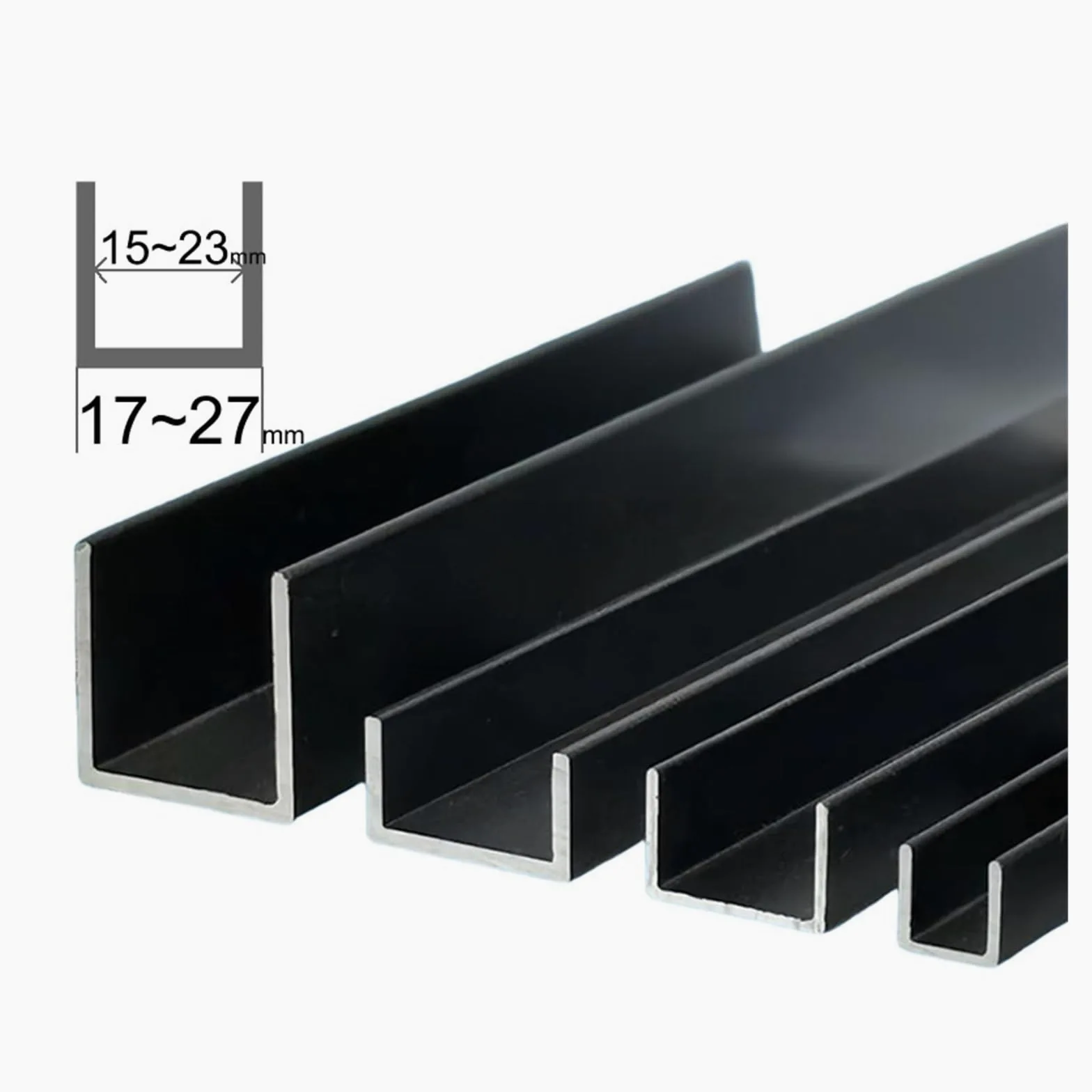 Perfil de aluminio en U, 6063 Aluminio Canal U Ranura Equilátera Negro 500mm 2 Piezas(56x25x50mm)