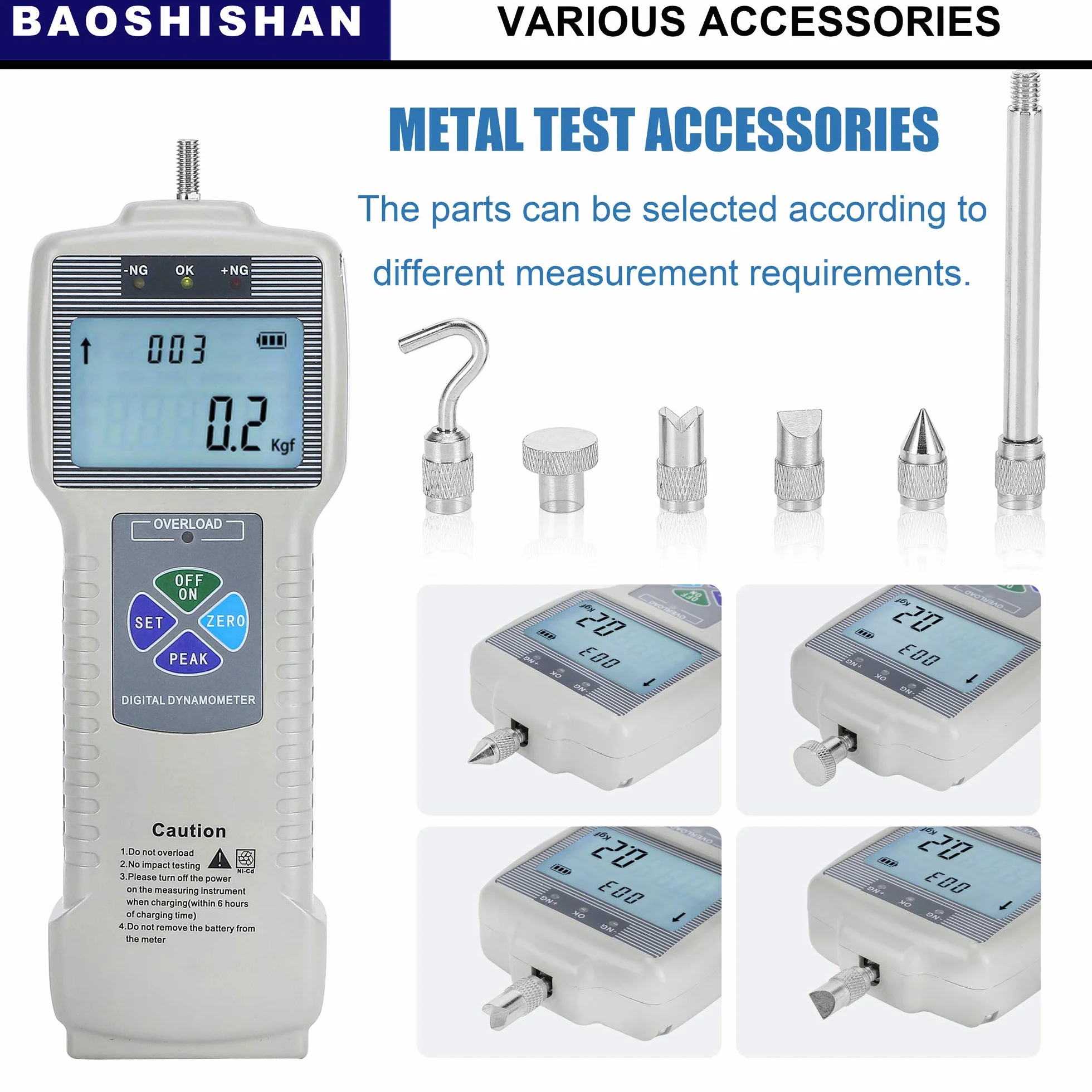 BAOSHISHAN Medidor de Fuerza Digital Indicador de Fuerza 50N/11Lbf (Kgf/Lbf/N) Dinamómetro Embuje y Tracción Interfaz USB RS232 para Fuerza de Laboratorio Prueba Destructiva