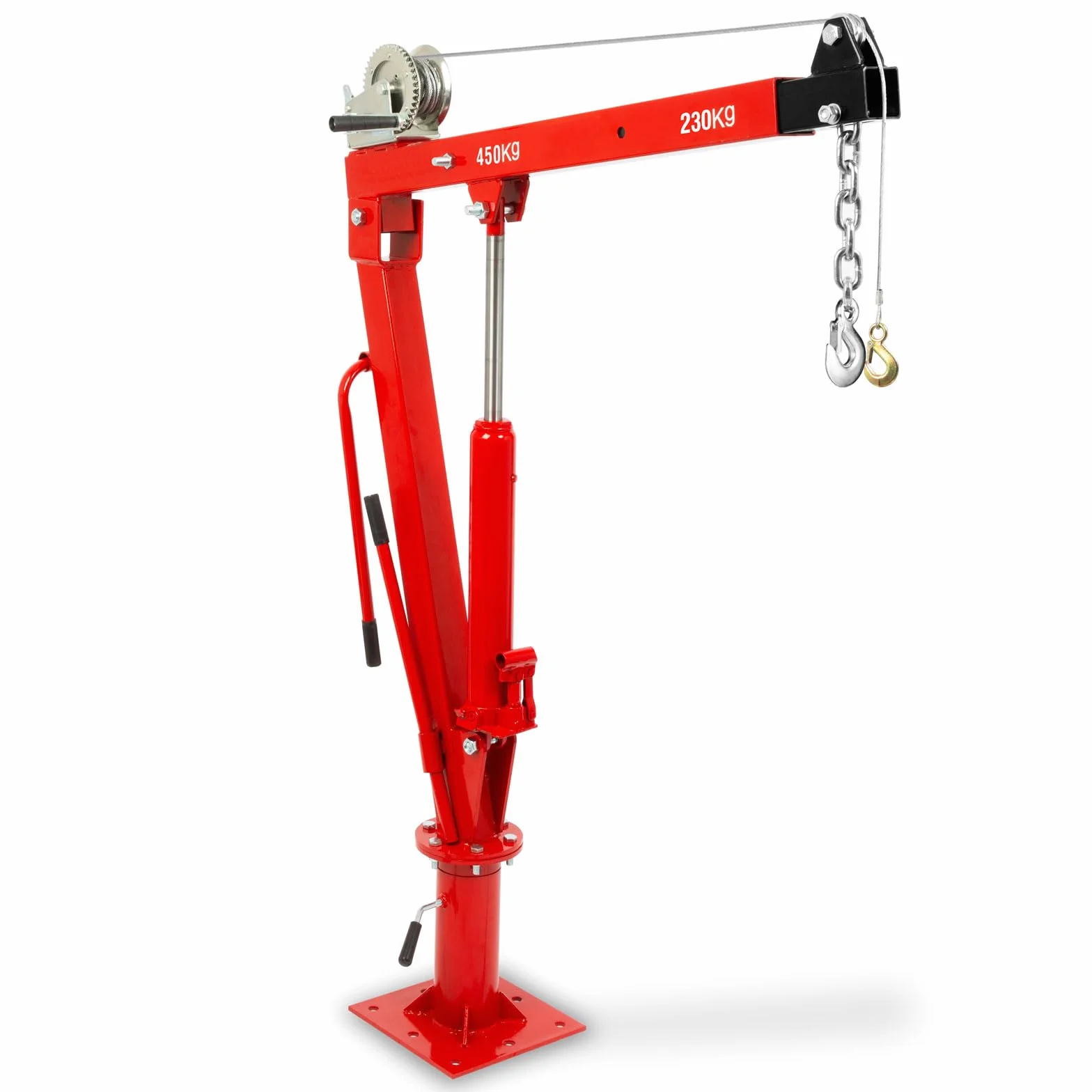 EBERTH Grúa pick-up 450 kg de capacidad de carga, cabrestante de cable, corona giratoria de 360°, base sólida para montaje en el suelo, plegable, grúa remolque con 1750 mm de altura de elevación
