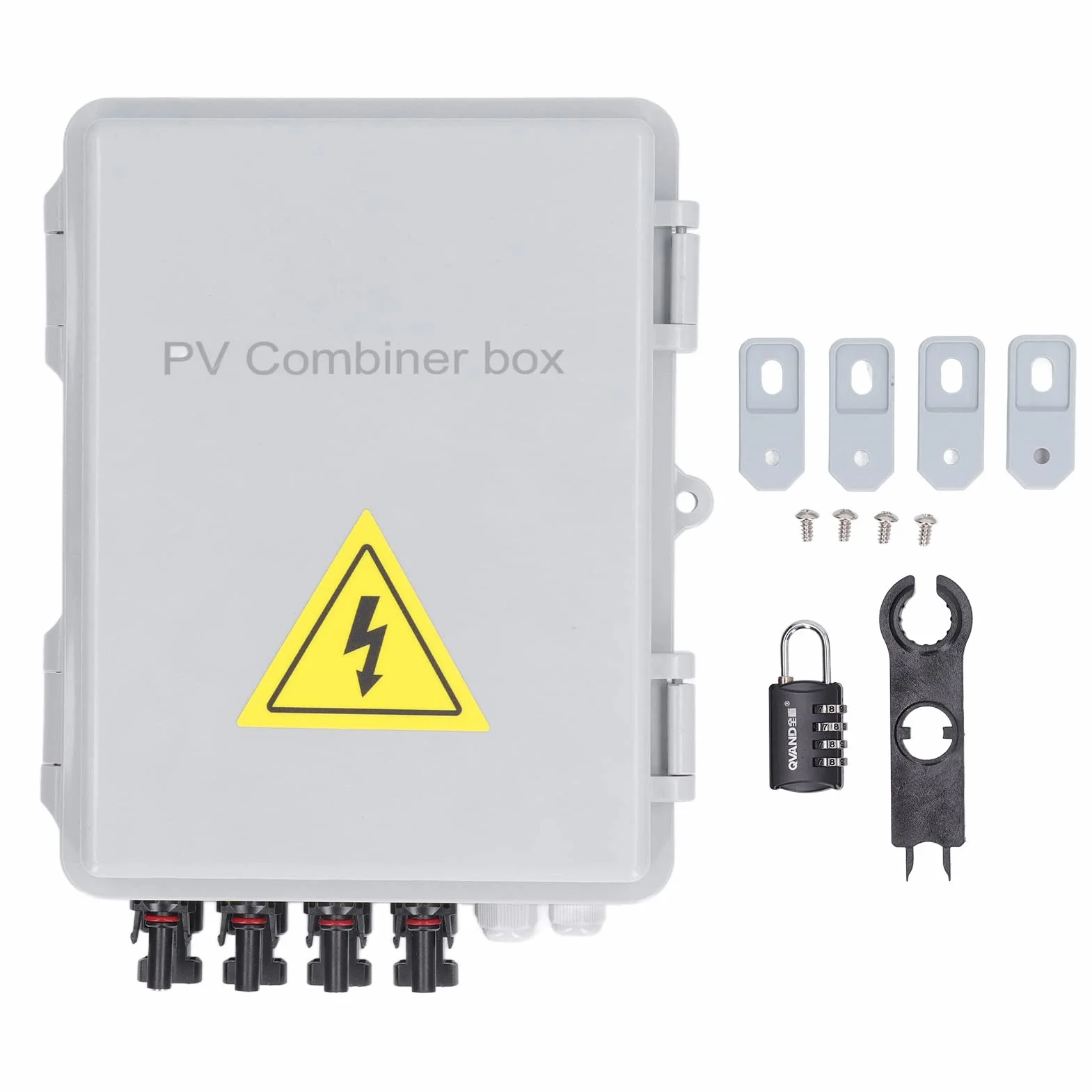 Caja Combinadora Fotovoltaica de 4 Cuerdas con Fusible de Corriente Nominal de 15 A y Disyuntor Solar de CC de 63 A, Caja Combinadora Solar A Prueba de Agua IP65 Pararrayos para Sistema de Panel