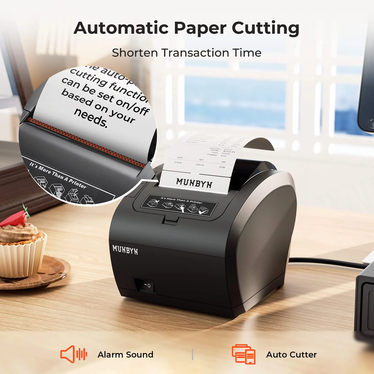 MUNBYN Impresora Tickets WiFi, Impresora Termica 80mm, con Puerto USB, Compatible con Mac, Windows, Chromebook, Linux y Cajón de Efectivo, ESC/POS, Alta Velocidad Auto-Cutter, No compatible con Square