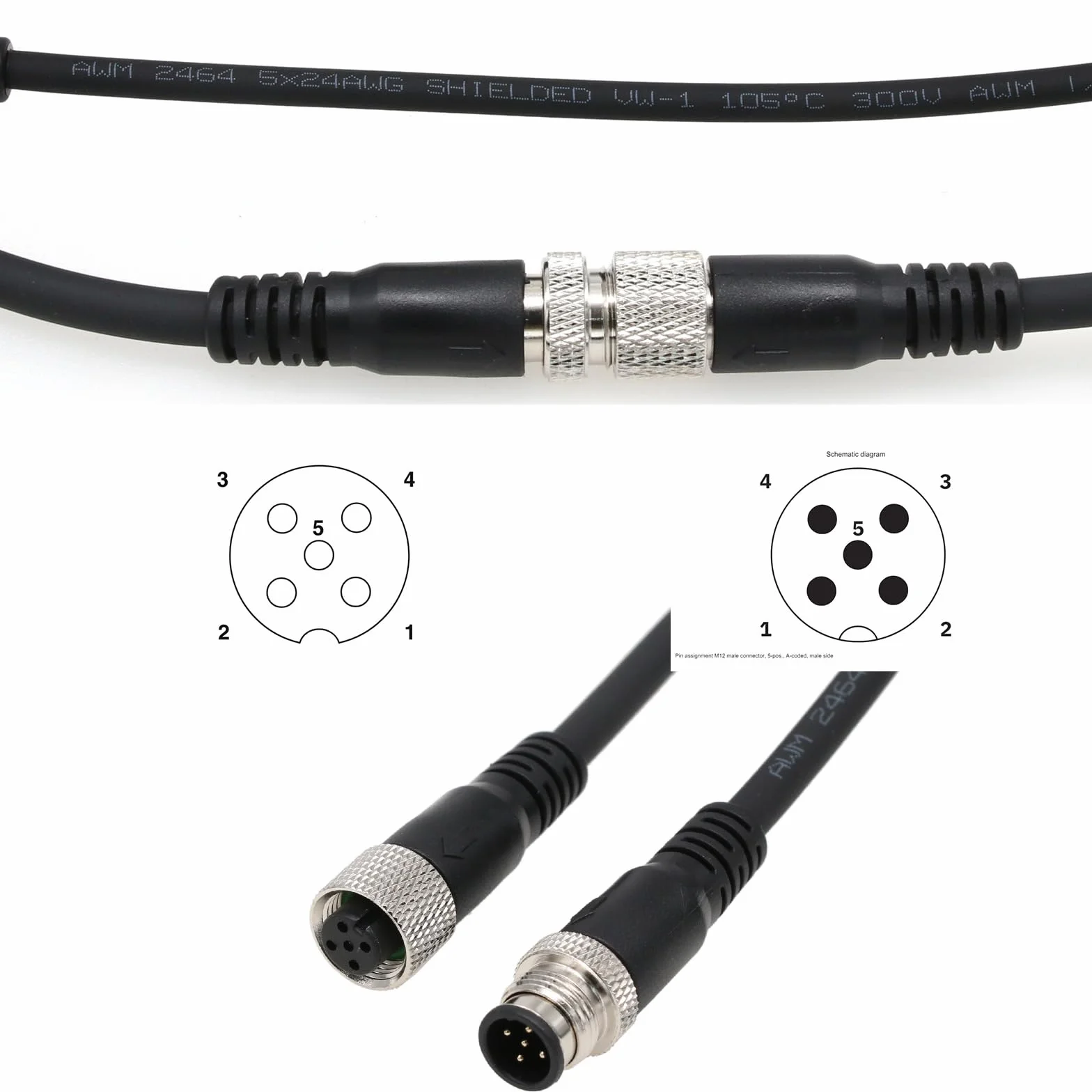 HangTon M12 A Código 5 Pin Macho a 5 Pin Hembra Actuador de Aviación Sensor Cable Blindado de Señal para Controles Industriales Dispositivo