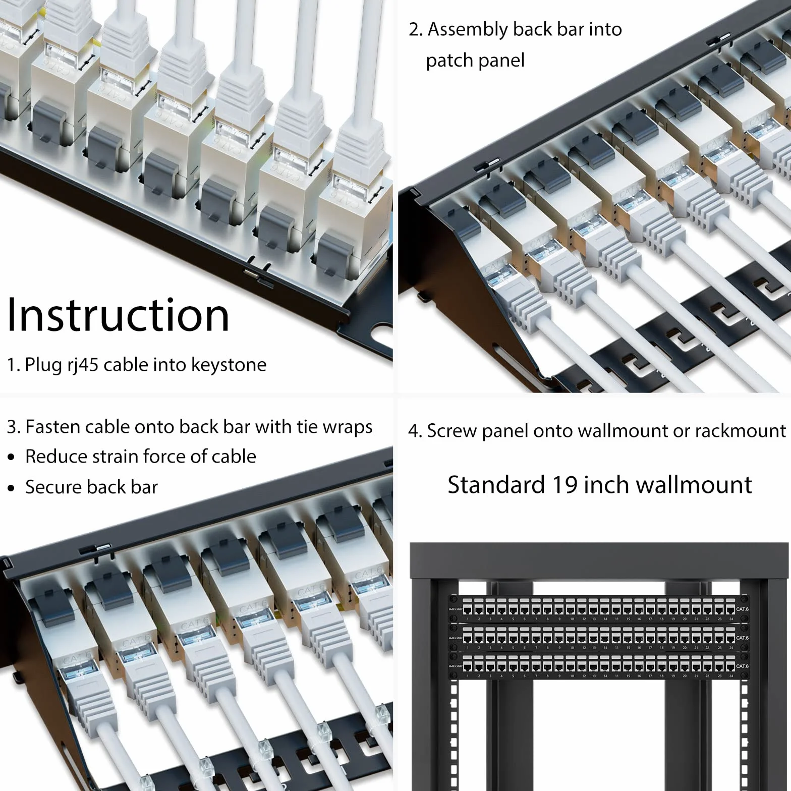iwillink Panel de conexión 24 Puertos 10 Gbps RJ45 Cat6 STP 19 Pulgadas 1U