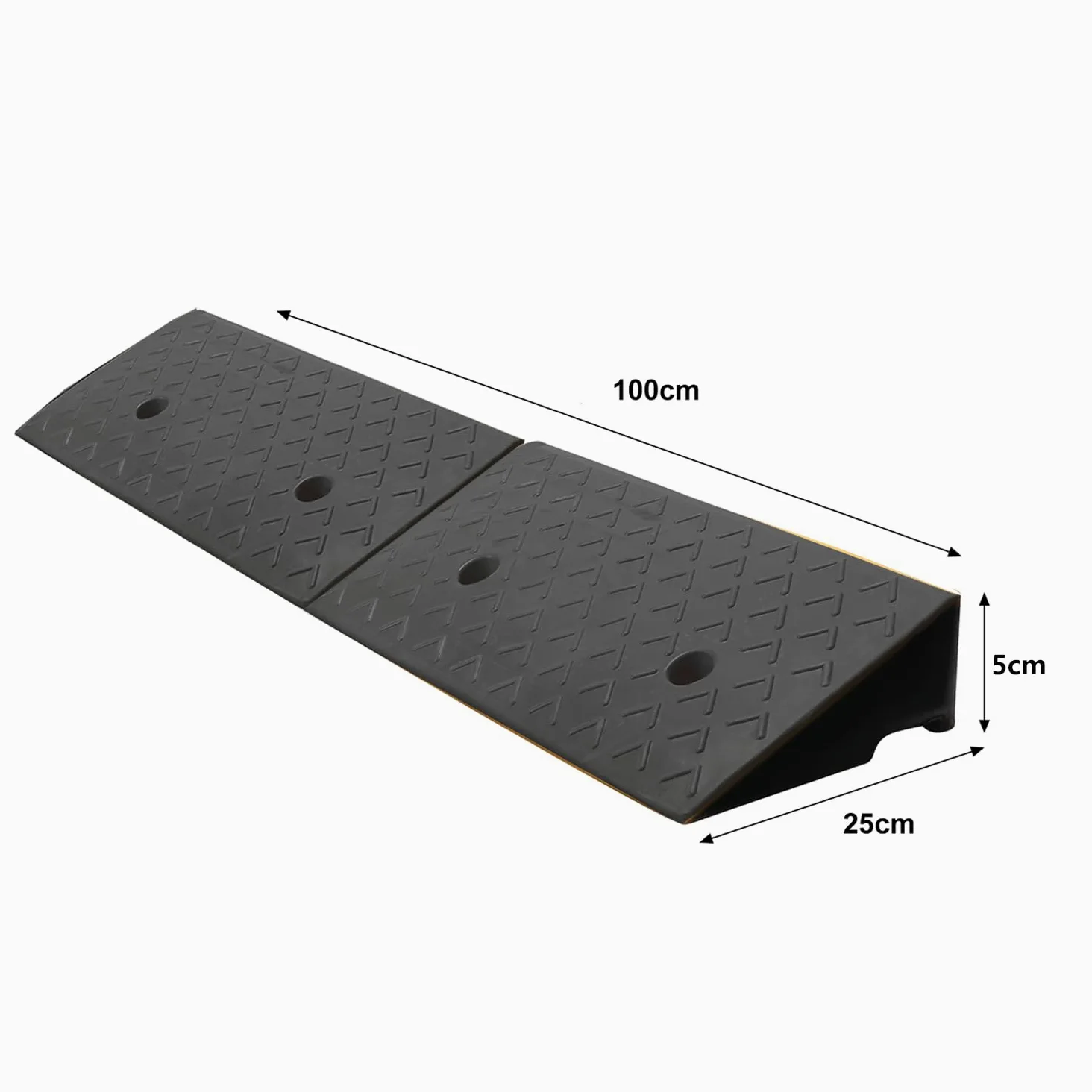 Rampa de goma para bordillos de 5 cm, rampa de umbral de puerta, rampa de acceso 100 x 25 x 5 cm, rampa para coche o moto, silla de ruedas, rampa de goma con kit de fijación