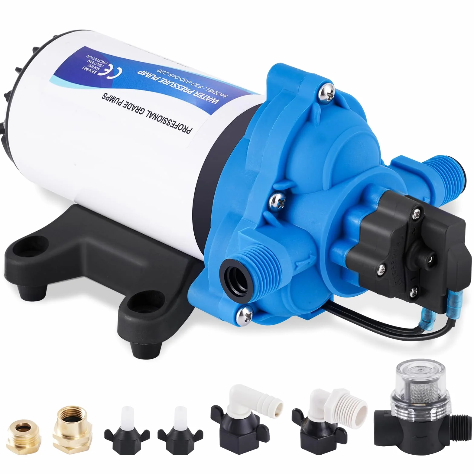 YUCHENGTECH Bomba de Membrana Autocebante 220V AC Bomba de Agua a Presión, 88W, 11.3 Lpm/min, 45 Psi/3.1 Bar Bomba de Agua Automática para Casa, Ducha, Jardín, RV Grifos