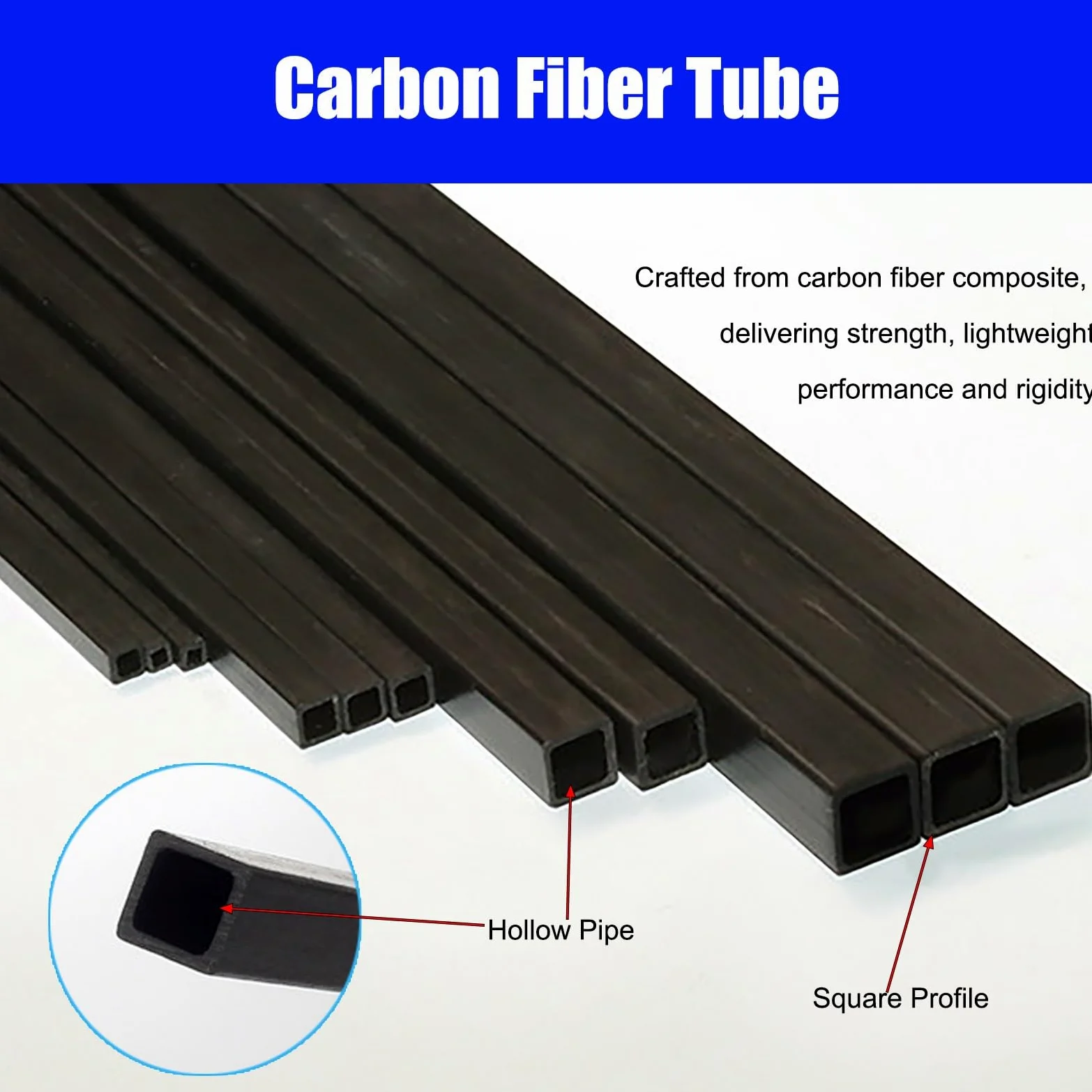 AMUFJJ Tubo De Fibra De Carbono Tubo De Fibra De Carbono De 3, 6, 10, 16, 18, 26, 28, 36, 38, 46, 48 Y 50 mm (Longitud De 1000 mm)(16x16x13x1000mm)