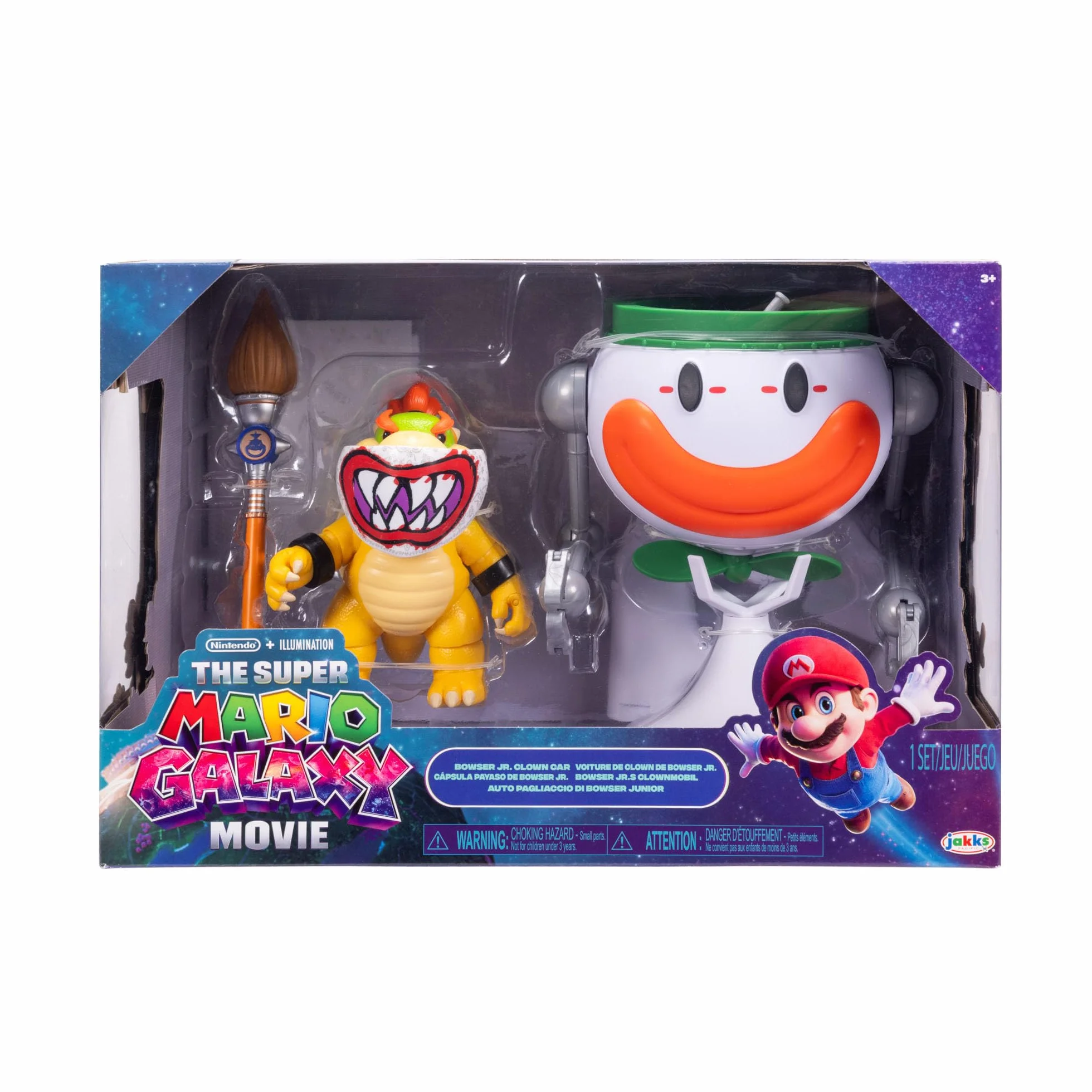 Super Mario Galaxy Figura Bowser Jr. 13 cm con Coche Payaso Pincel Pegatinas Agua