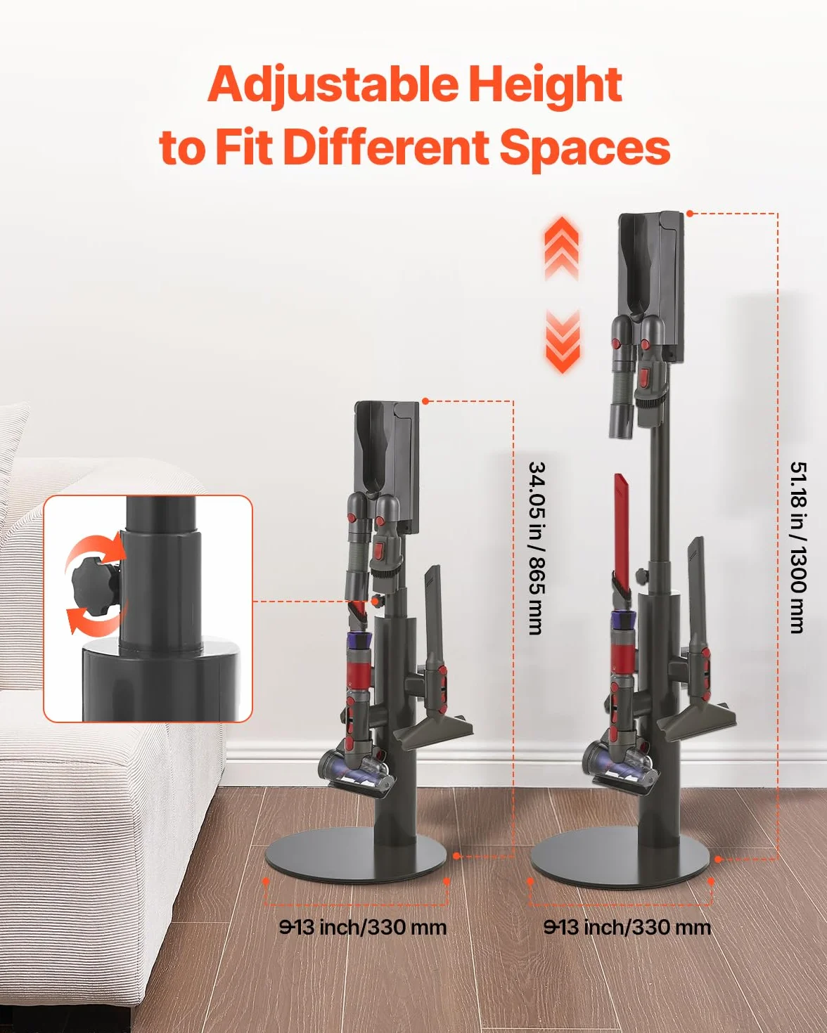VEVOR Soporte de Aspiradora Compatible con Dyson V7 V8 V10 V11 V12 V15 SV10 SV12 SV14 SV18 SV21, Altura Ajustable 87,5-130 cm