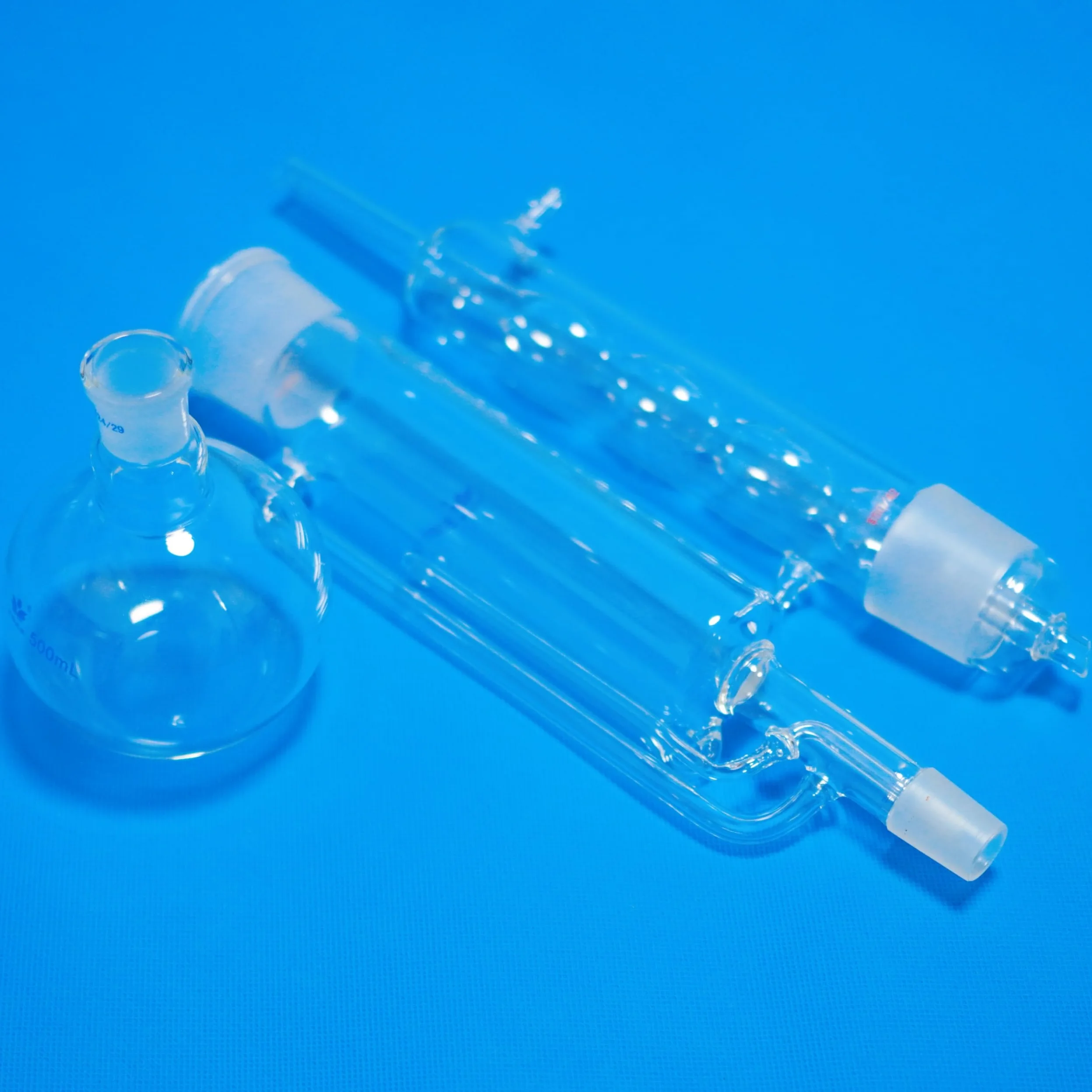 Kit de Extractor Soxhlet de vidrio de laboratorio, de 150ml a 1000ml, con condensador y matraz de fondo plano for una extracción eficiente de disolventes, 1 ud.(500ml)