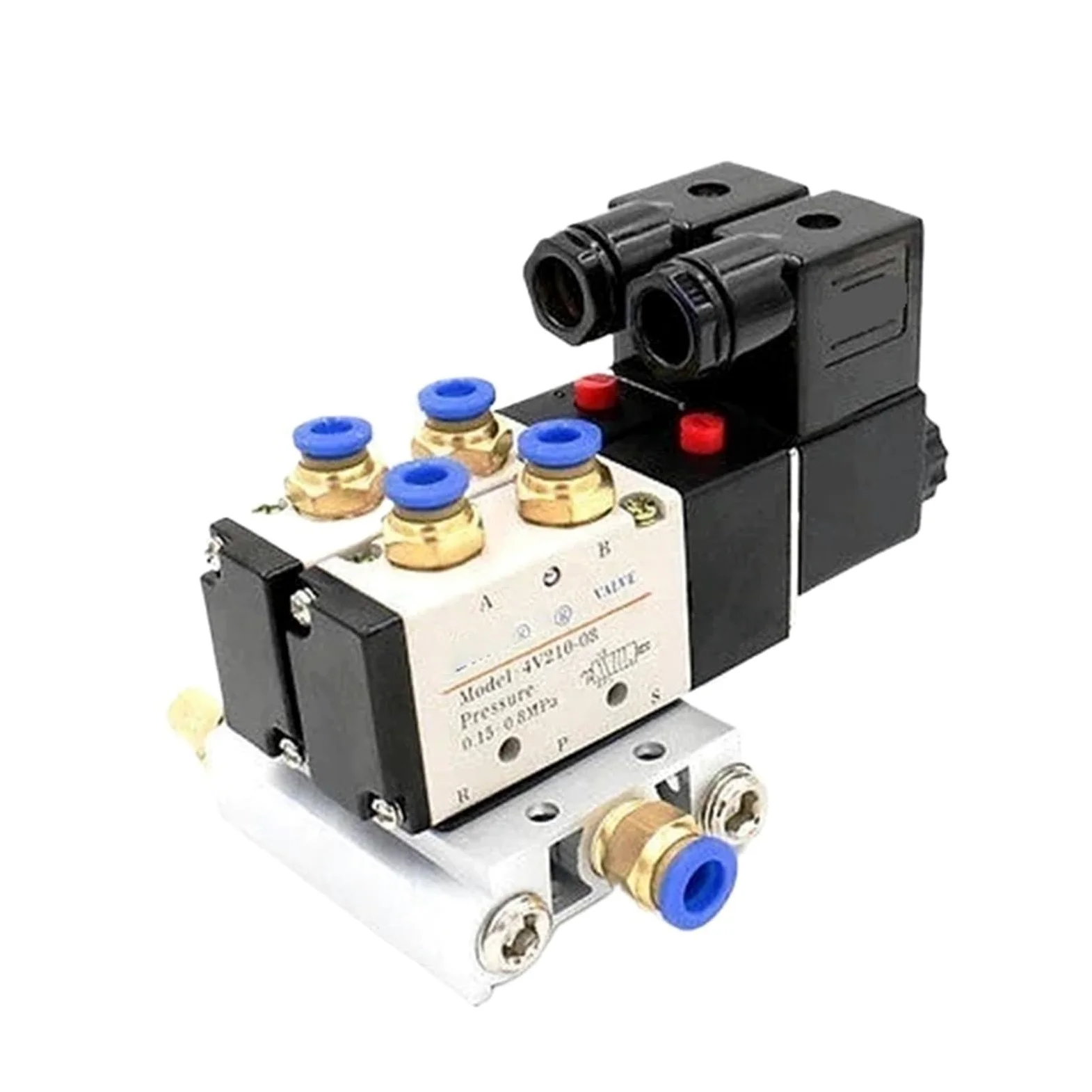 Bloque de electroválvula neumática multiusos 4V210-08 de 12/24 V CA y 110/220 V CA con silenciador y colector de base de 2/3/4/6 vías(2 Row 4mm fitting,DC24V)