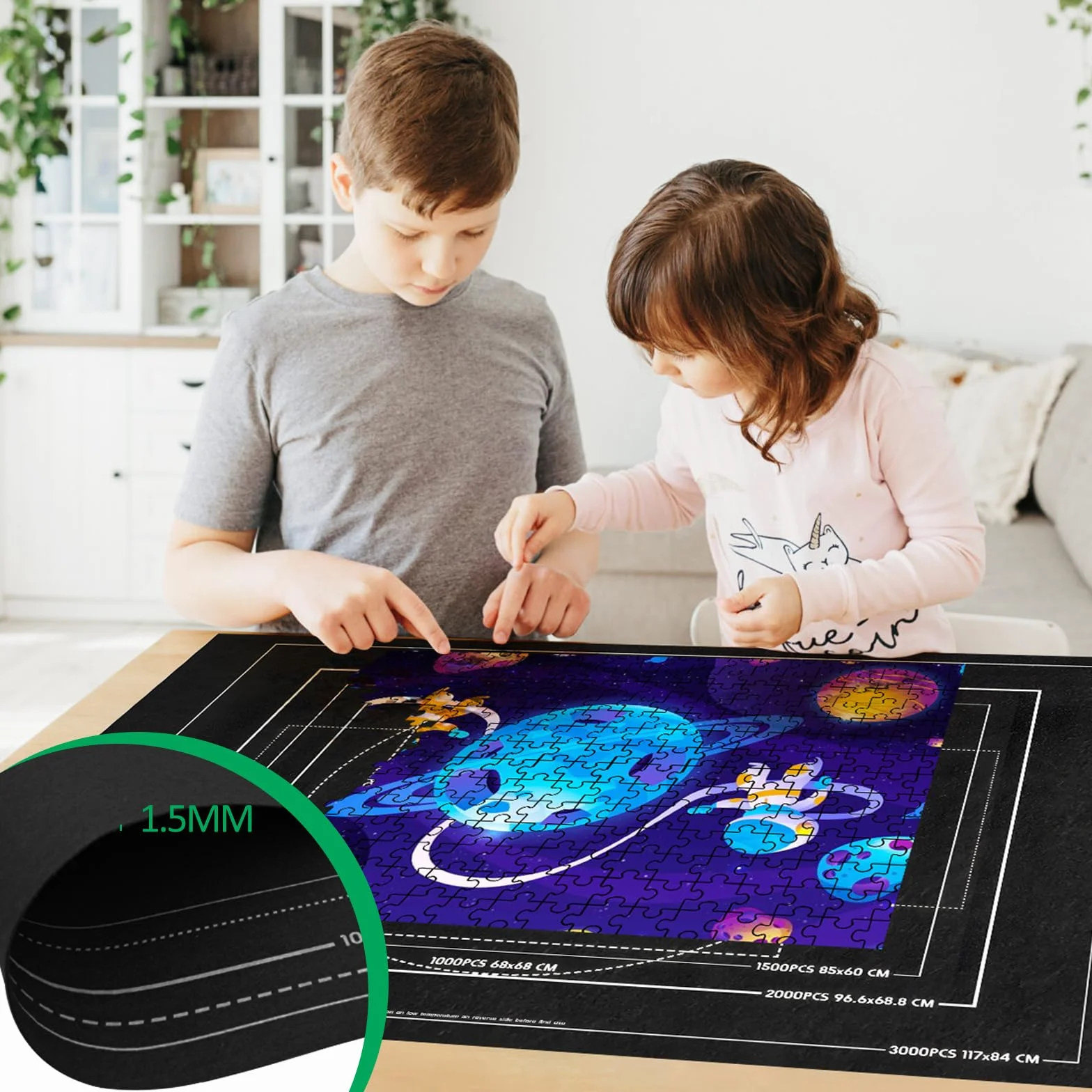 VFANDV Tapete Puzzle Fieltro para 1000 3000 Piezas Jigsaw Puzzle Mat Roll Portátil con 4 Clasificadores Negro
