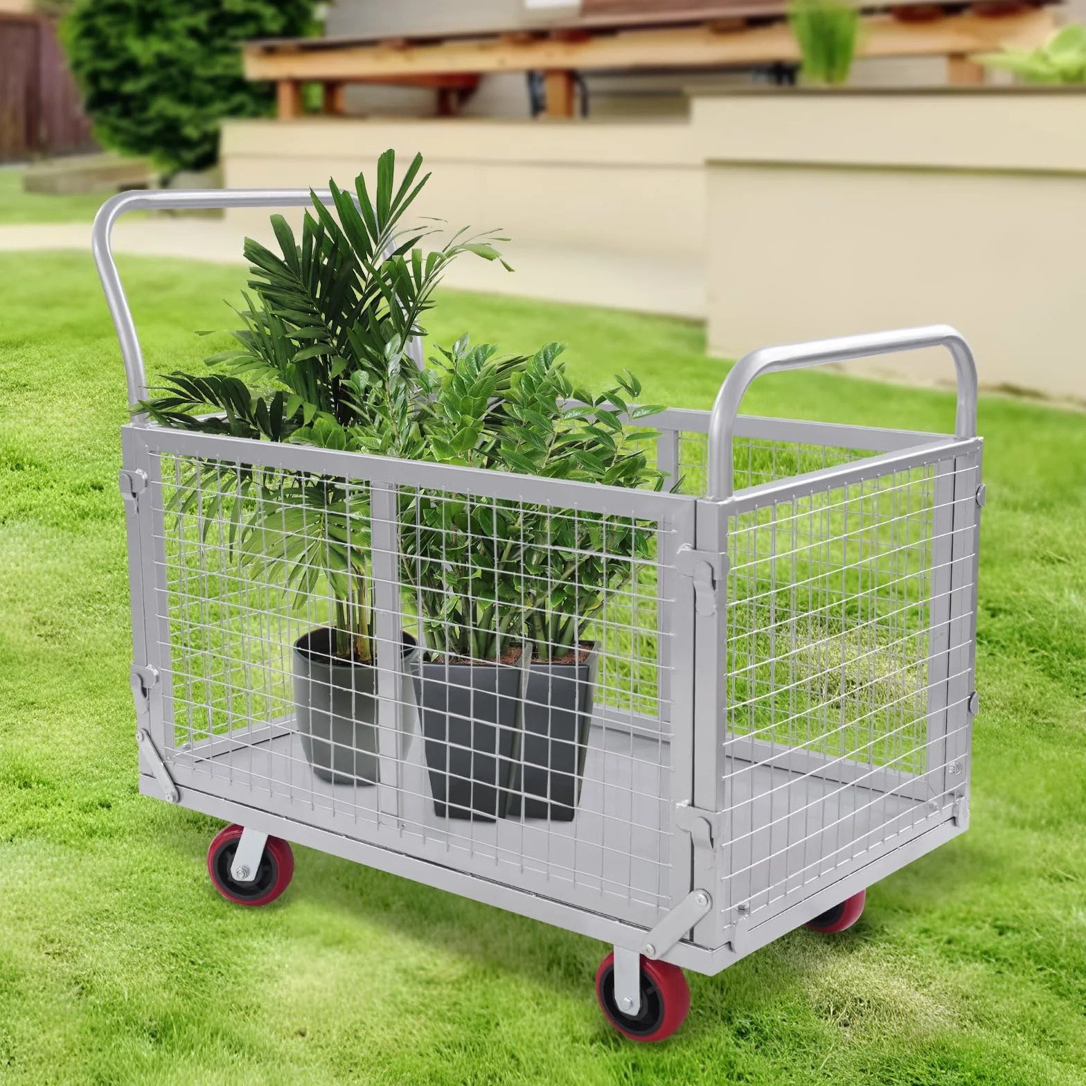 Carro plegable con ruedas, 100 x 60 x 94 cm, capacidad de carga 200 kg, color plateado