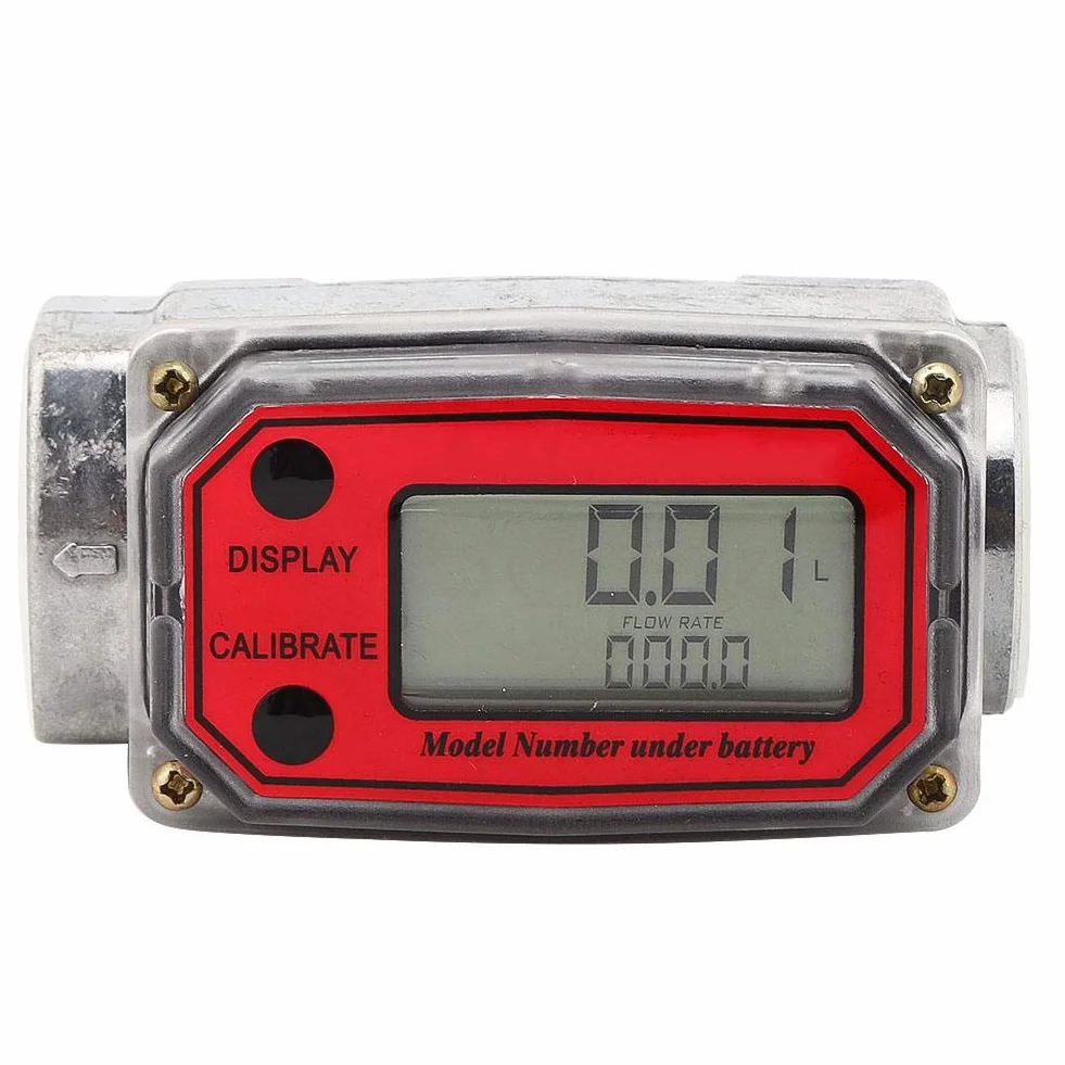Yosoo Health Gear Medidor de Flujo Digital de Turbina 1 Pulgada Combustible Gasolina Queroseno Químicos Agua Líquidos Rojo