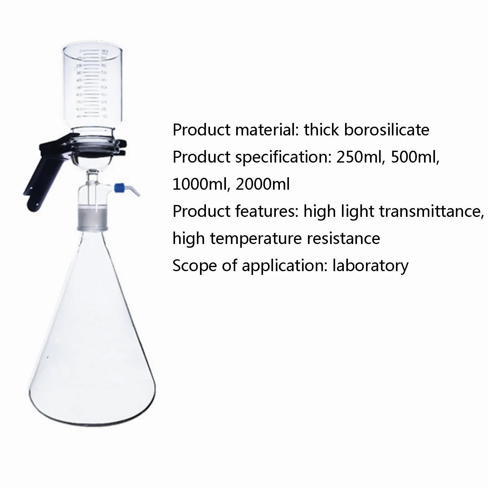 Filtro de succión al vacío de vidrio, kit de filtro de montaje de filtración al vacío de vidrio de borosilicato con embudo graduado de 300 ml, aparato de destilación de filtración al vacío para 250ml