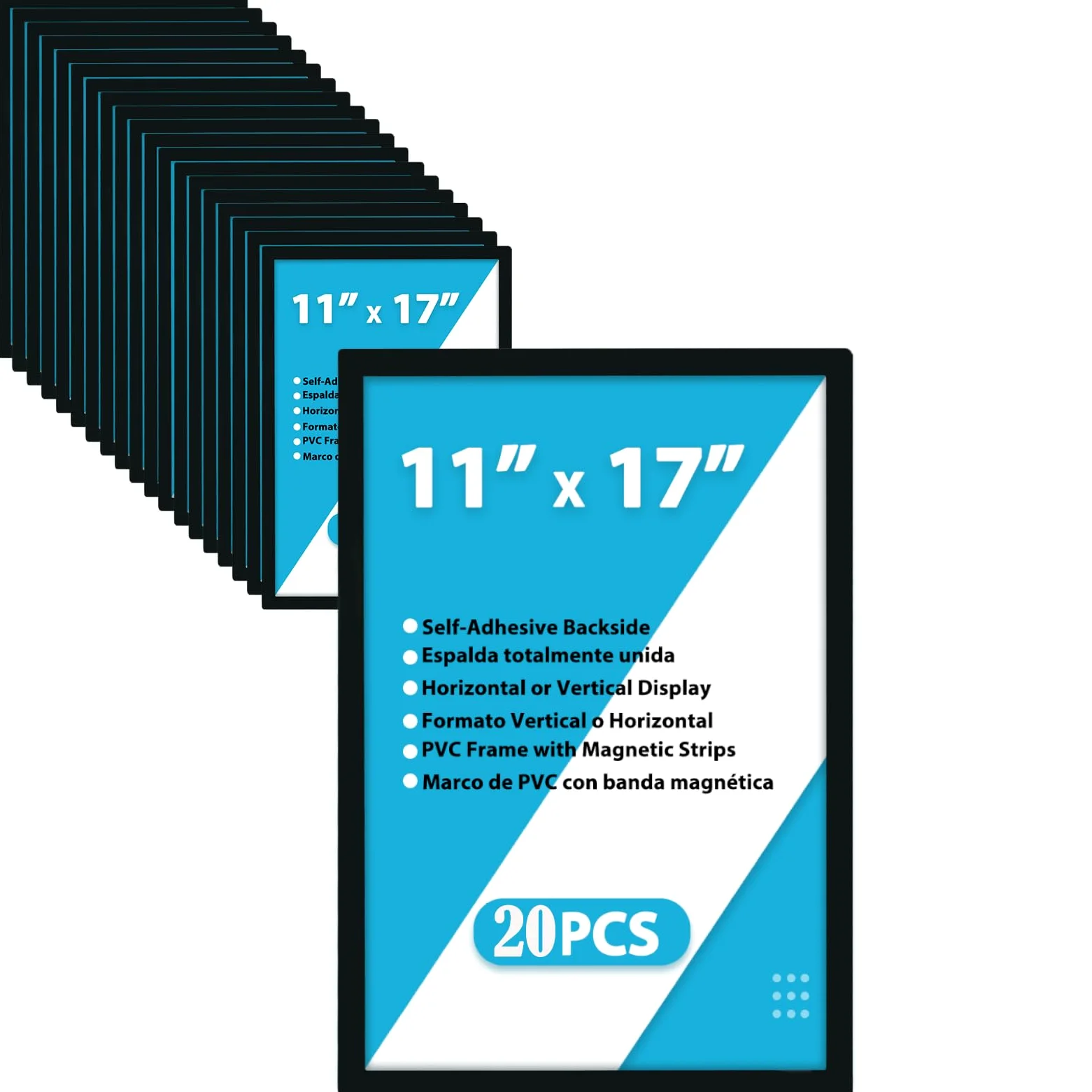 JIUYE 20 soportes magnéticos para pósteres, parte trasera autoadhesiva, soporte magnético para carteles de 11 x 17 pulgadas, marcos de exhibición de póster de pared de ventana para oficina, tienda