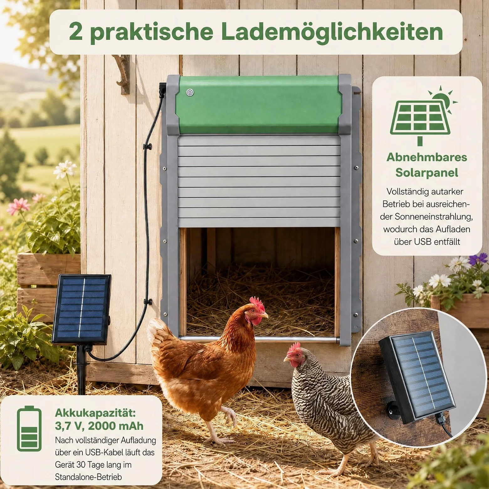 GYMAX Puerta Gallinero Automatica Solar con Control Remoto de 40 m, Puerta de Pollo Automática con Temporizador, Sensor de Luz, Modo Manual a Botón, Batería Recargable y Panel Solar para Exterior