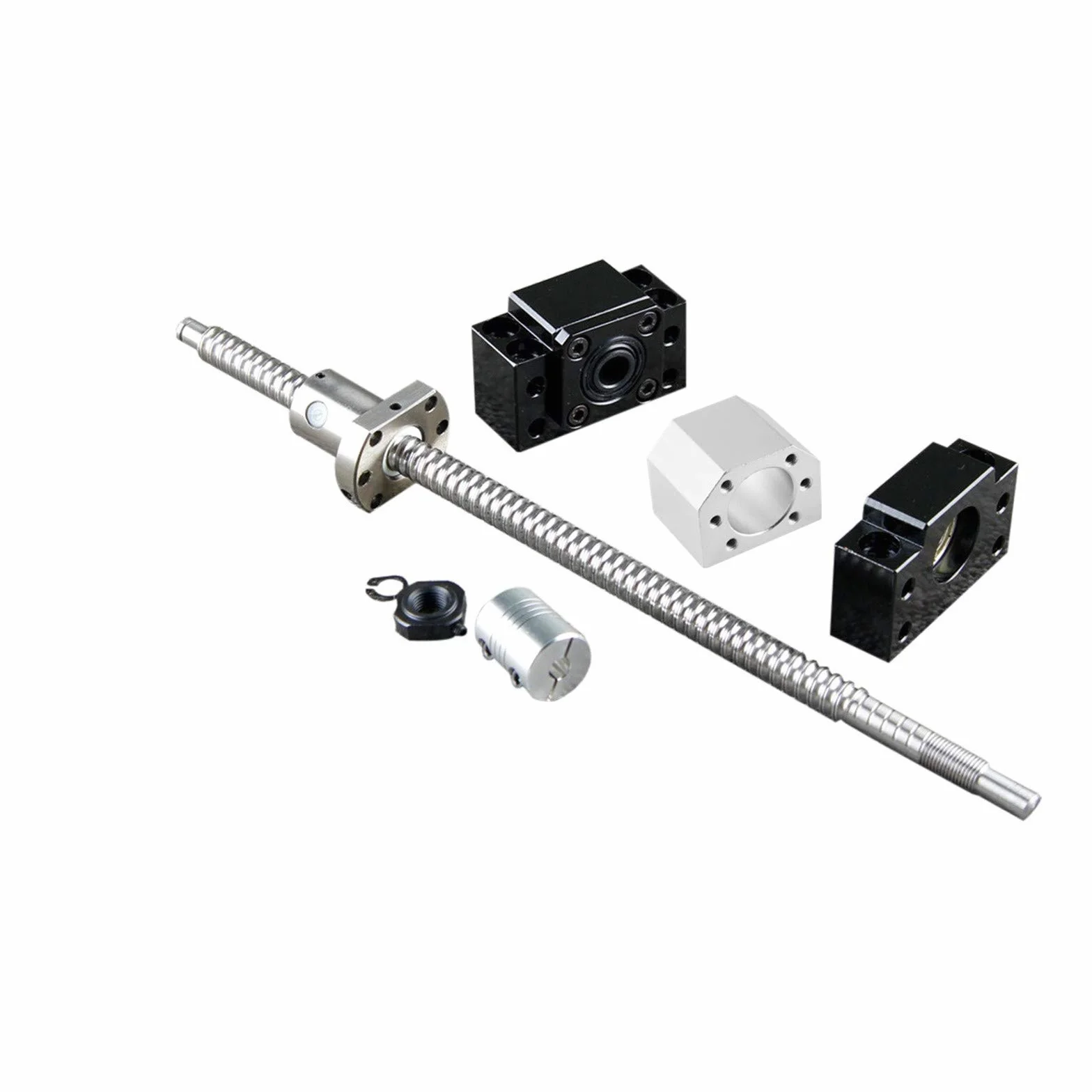 SFU1605 Husillo de bolas de 1200 mm, tornillo de potencia de acero inoxidable con soporte BK12/BF12, carcasa de tuerca DSG16H y juego de embrague CNC