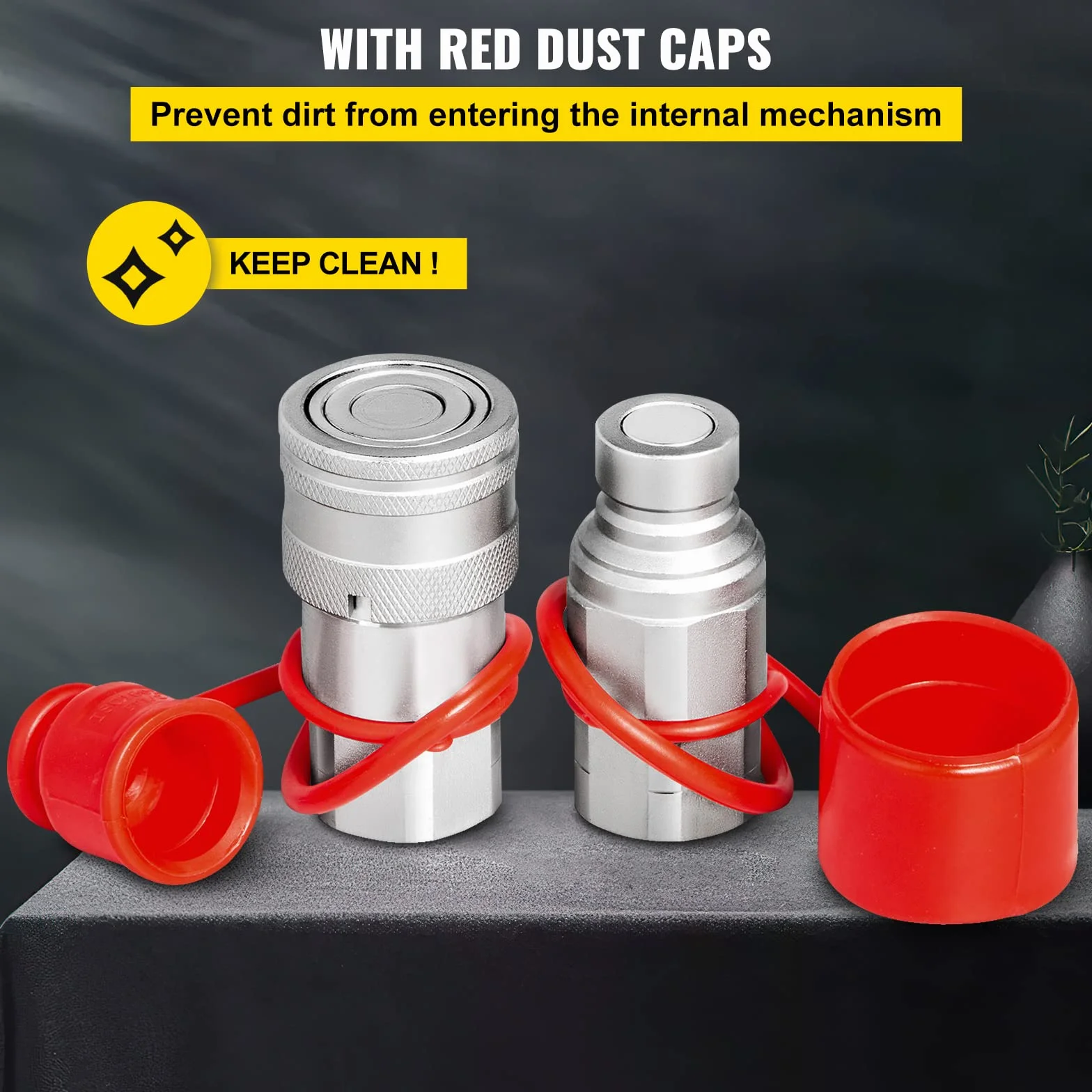 VEVOR Acoplamiento Hidráulico de Conexión Rápida 4 Kits Acoplamiento Hidráulico de Conexión Rápida Cuerpo 12,7 mm Rosca 1/2" NPT Acero Cara Plana Gran Caudal 45,5 L/min Conector para Línea