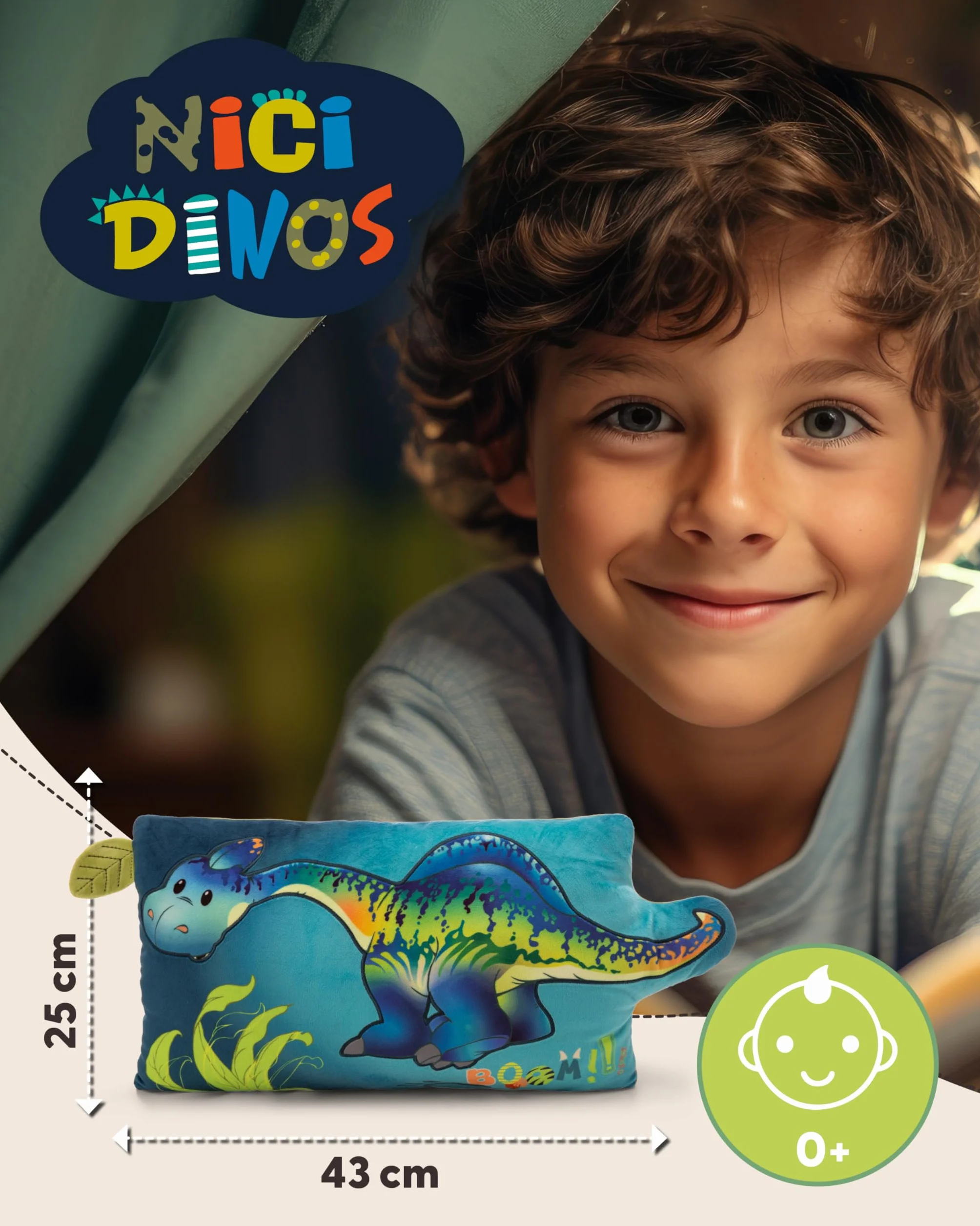 Cojín Dinosaurio Snackilus 43x25 cm Azul Suave Diseño Animal para Niños