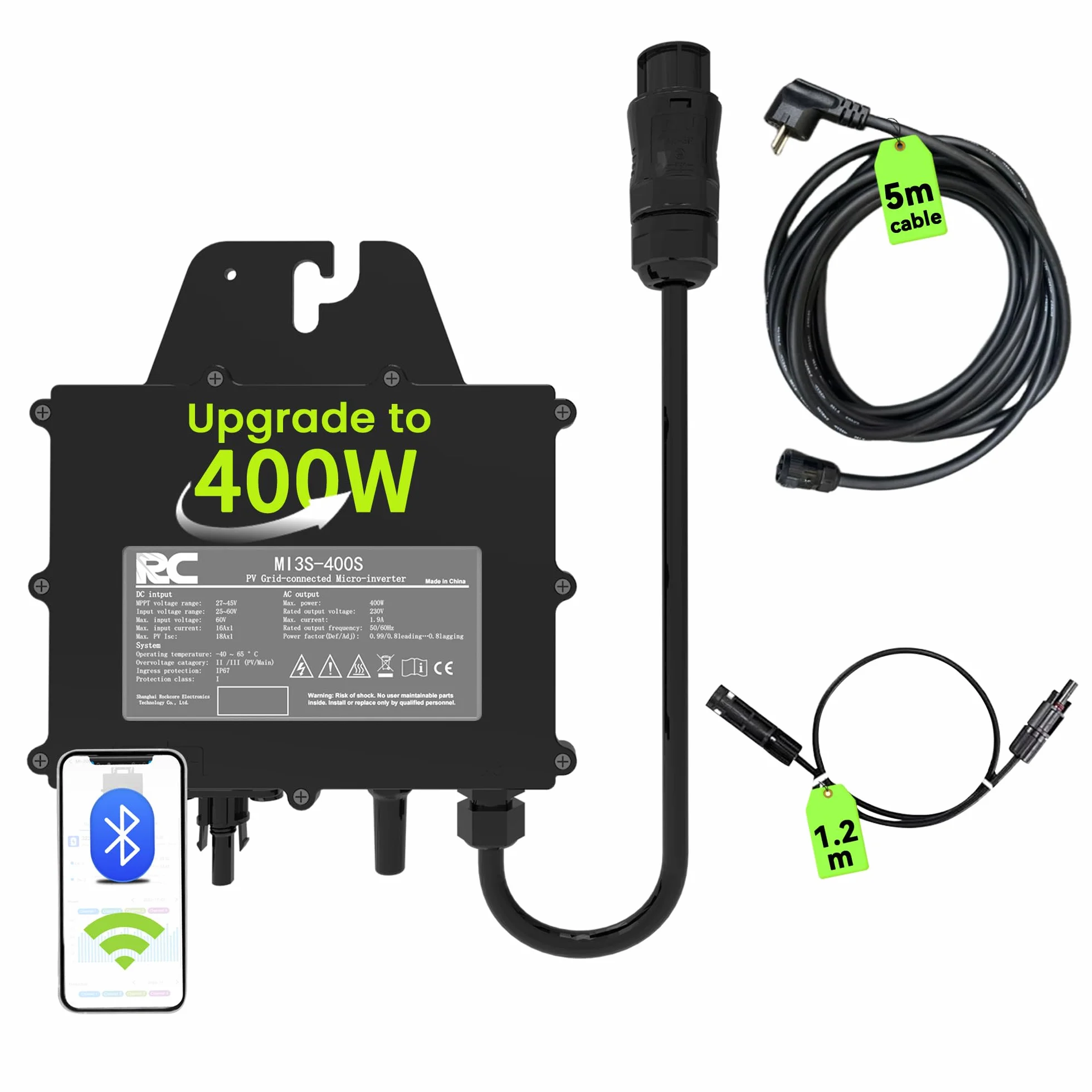 Microinversor RC de 400W, Entrada de 25-60V CC, inversor de módulo fotovoltaico, microinversor MPPT, Control de la aplicación Mediante Wi-Fi