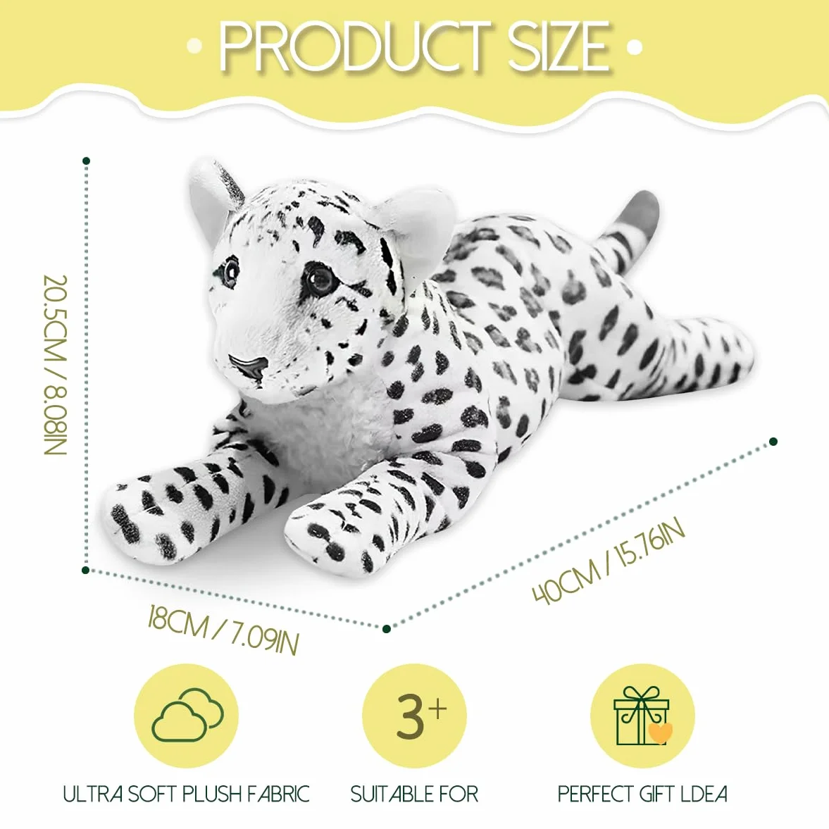 Peluche de Leopardo Blanco 38CM Cojín Suave Almohada para Dormir Regalos