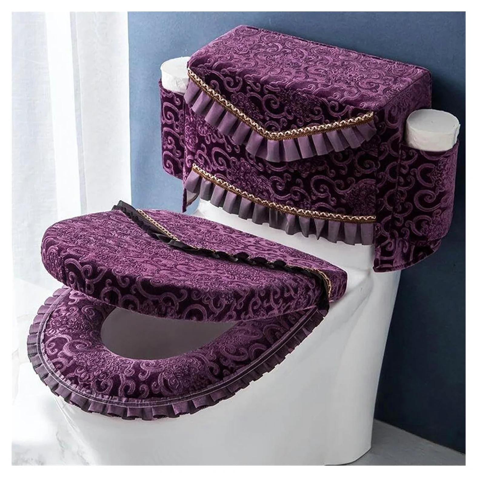 Juego de funda y cojín para asiento de inodoro con bolsillos para mayor comodidad y protección