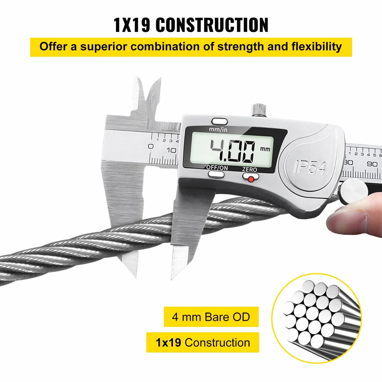 VEVOR Cable de acero inoxidable 316 diámetro de 4 mm cable de alambre inoxidable de 152 m construcción 1x19 resistencia a la rotura 1496 kg para barandilla exterior, cubierta, balaustre de bricolaje