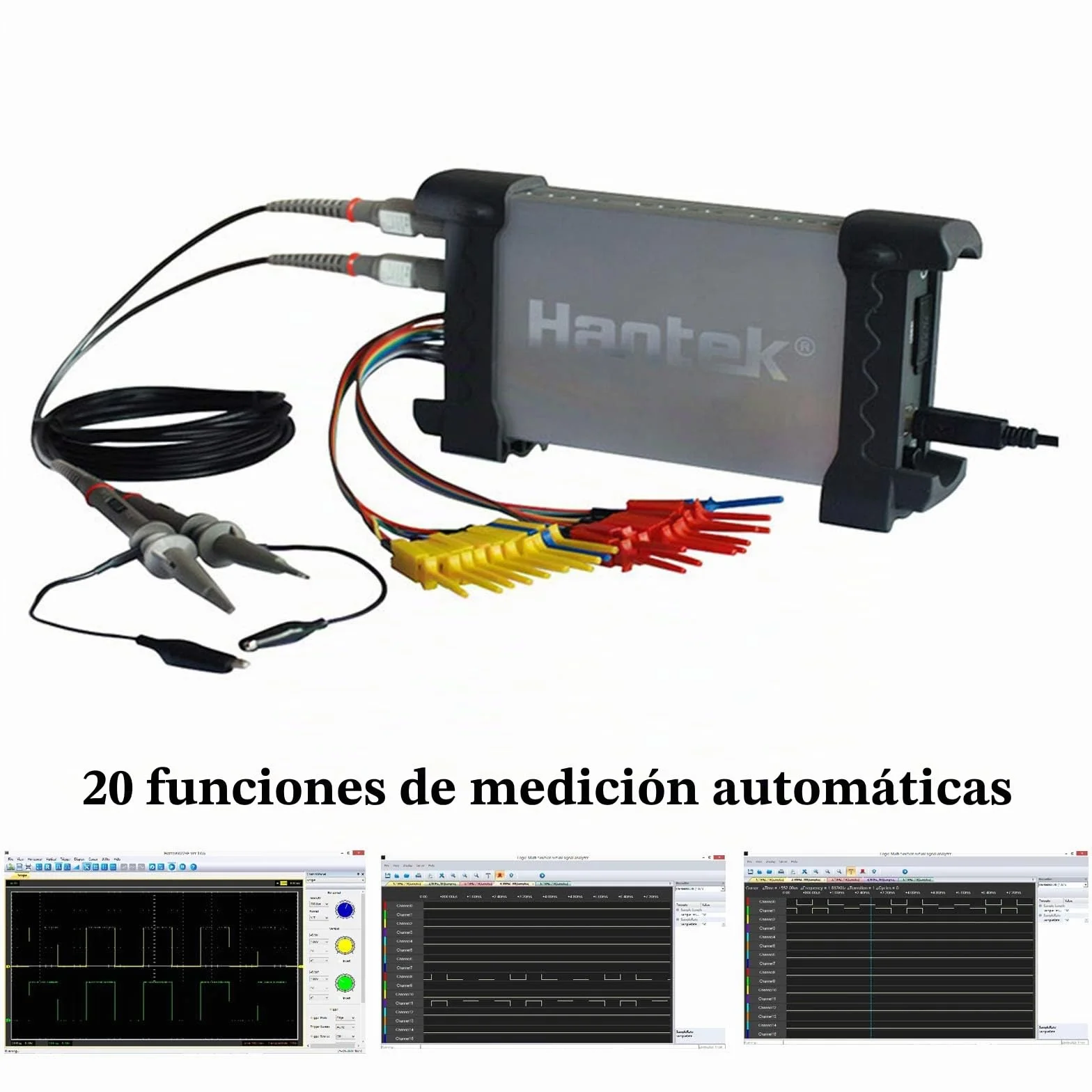 Hantek 6022BL PC USB Osciloscopio 2 Canales Digitales 20MHz Ancho de Banda 48MSa / s Frecuencia de Muestreo 16 Canales Analizador Lógico