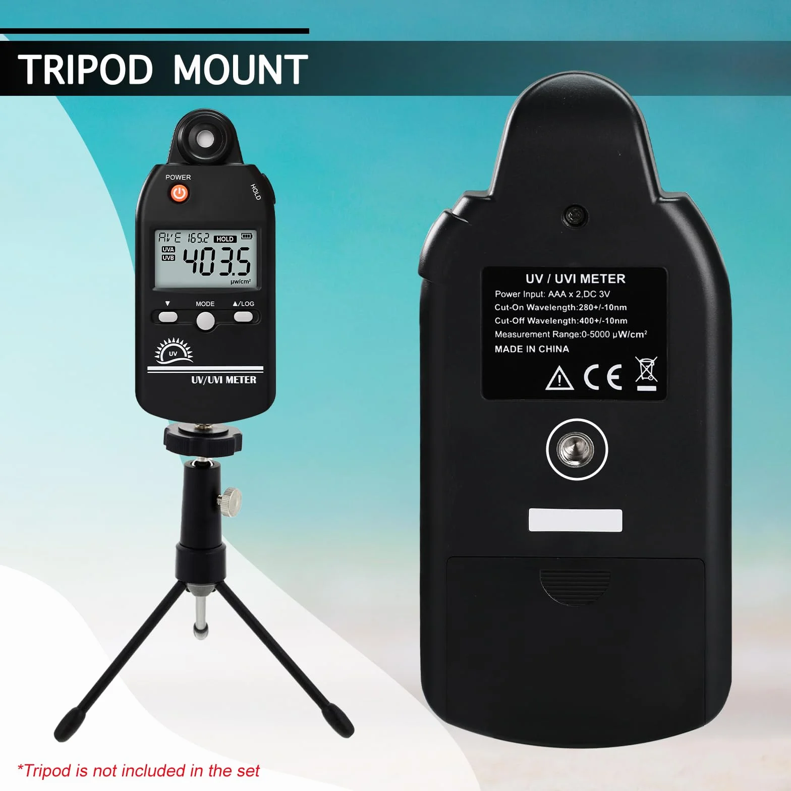 Medidor UV digital UVB 280-400 nm UV/UVI conmutable 0-5000 μW/cm² detector registro datos 100 grupos