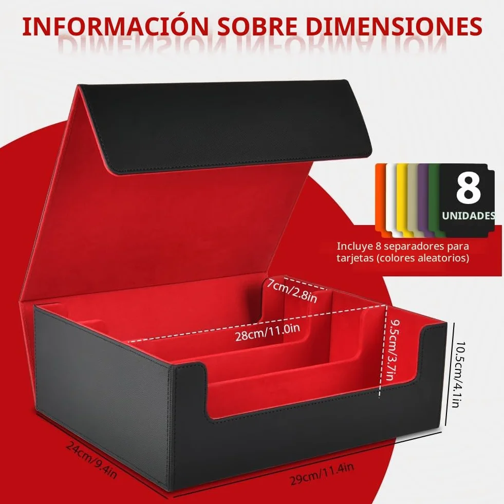 Aolso Caja de Barajas para Cartas, Deck Box para 2400+ PTCG Cartas, Flip Caja de Almacenamiento de Tarjeta con 8 Card Dividers, para MTG TCG PTCG, Negro y Rojo