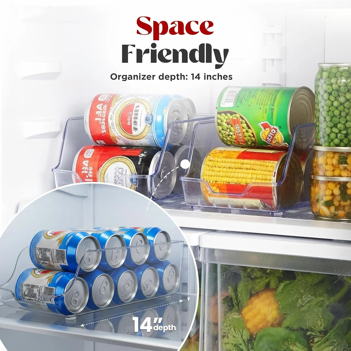 KICHLY Organizador Nevera latas Apilable Ahorra Espacio Dispensador de Latas de Refresco para Despensa Nevera Congelador Lavadero Pack de 2 Claro