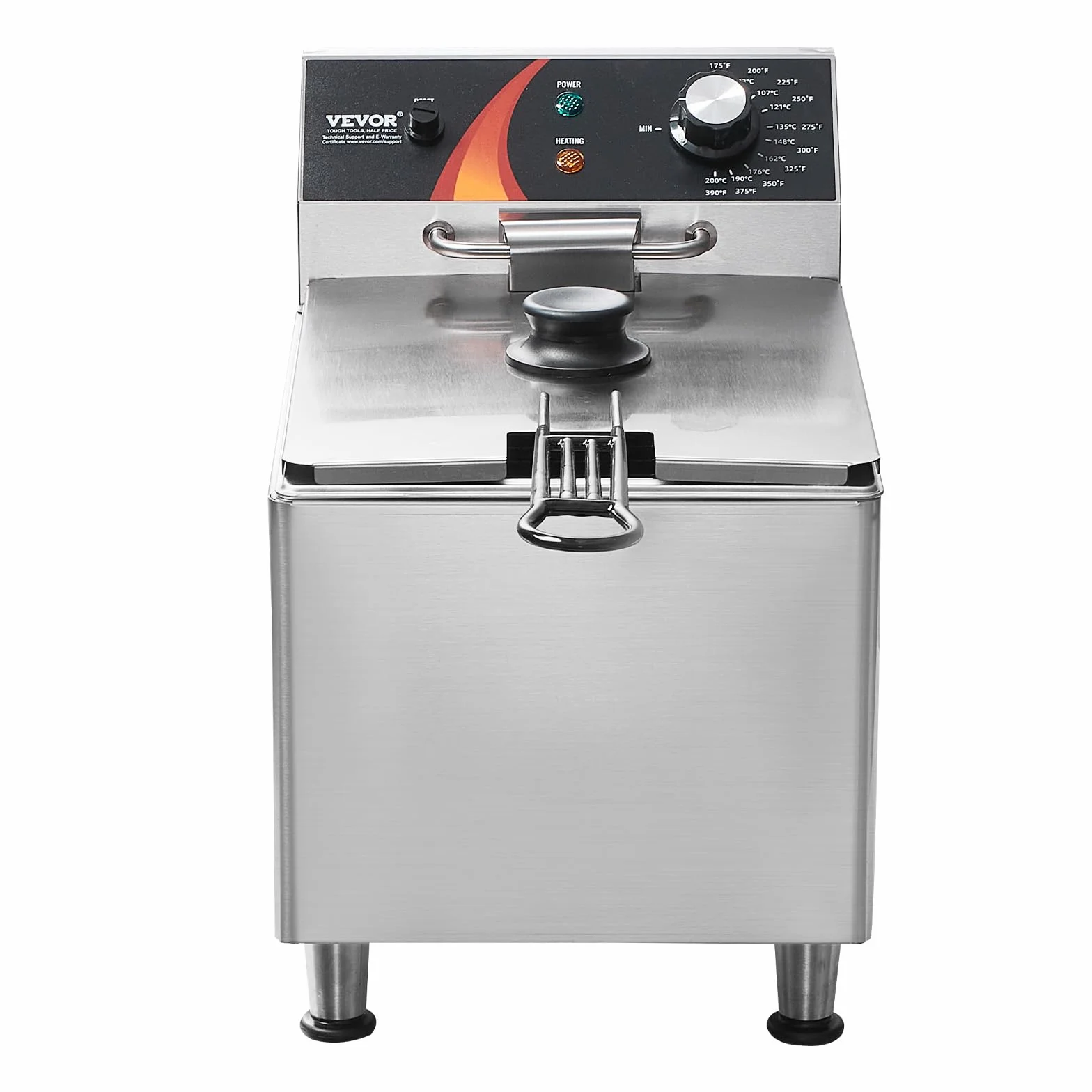 VEVOR Freidora Eléctrica Comercial de Encimera 3100 W con Cesta, Patas Regulables en Altura, Individual en Acero Inoxidable 11,5 L, Control de Temperatura, Uso en Restaurantes, 275 x 415 x 370 mm