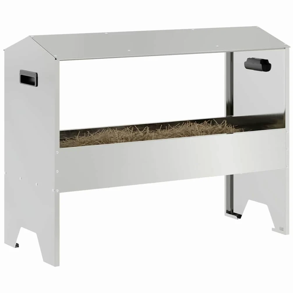 Comedero para animales de granja de acero galvanizado plateado, 79 x 35 x 62 cm, capacidad de 15 kg, resistente a la intemperie, para interior y exterior, comedero estable para establo y