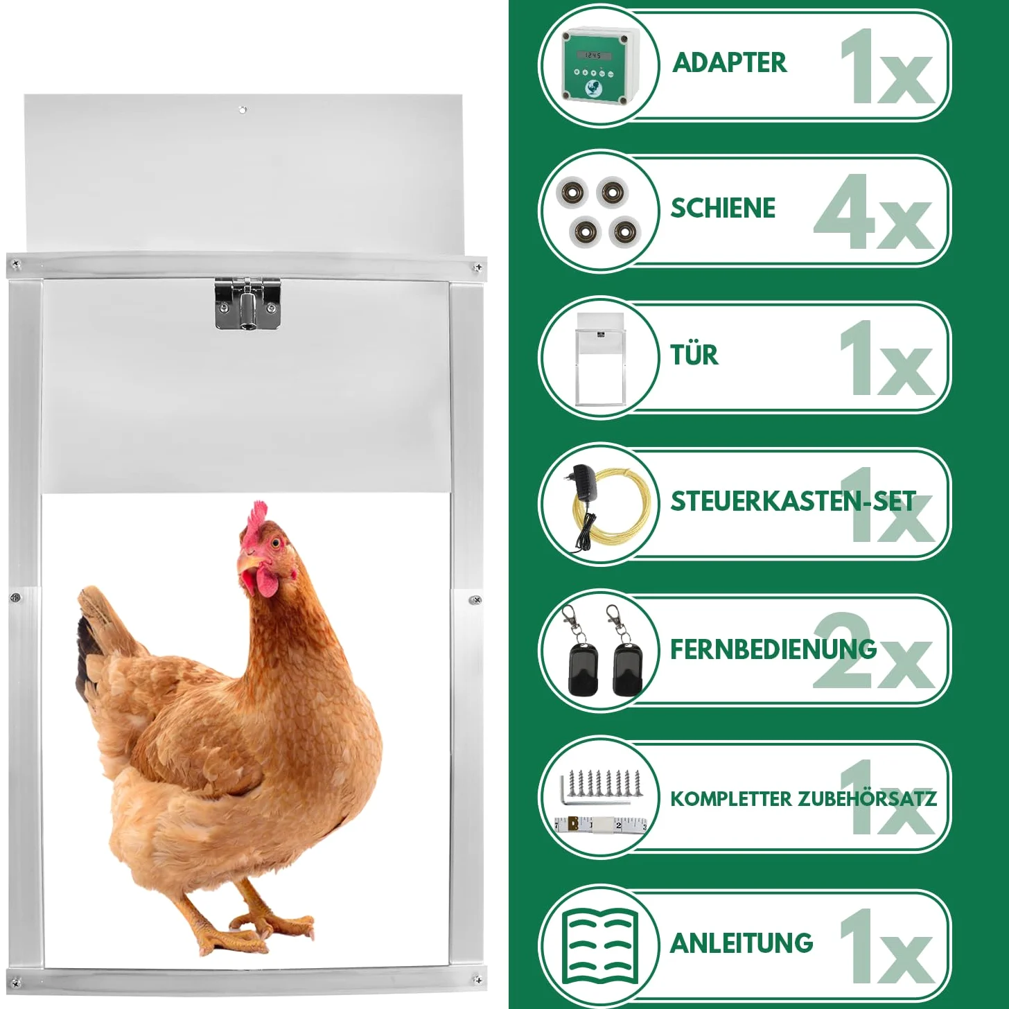 Sonnewelt Puerta de gallina automática con corredera de 30 x 30 cm, puerta de gallina de aluminio con sensor de luz y control de tiempo manual puerta de gallinero