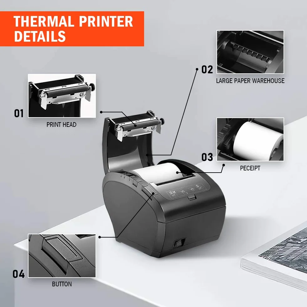MUNBYN-[USB Impresora de Ticket Térmica, Impresora Recibos 80mm, Velocidad de Imprimir 300mm/s ESC/POS Compatible con Windows/Mac/Chromebook-Negro