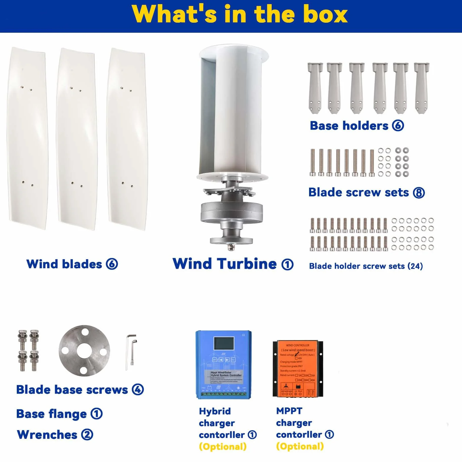 Kit de generador de turbina eólica vertical para el hogar, de bajo ruido, 10 000 W, 220 V, 12 V, 24 V, 48 V, sin núcleo, molino de viento vertical de bajas revoluciones con controlador (color: blanco)