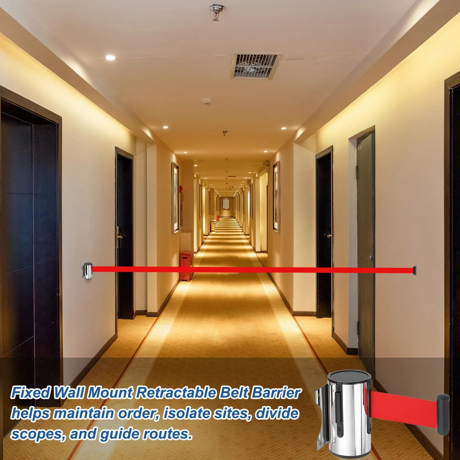 QUARKZMAN Barrera Retráctil Fija Para Pared 5 Metros Cinturón Control Multitudes Colas Tiendas Estadios Rojo Caja Acero Paquete 2